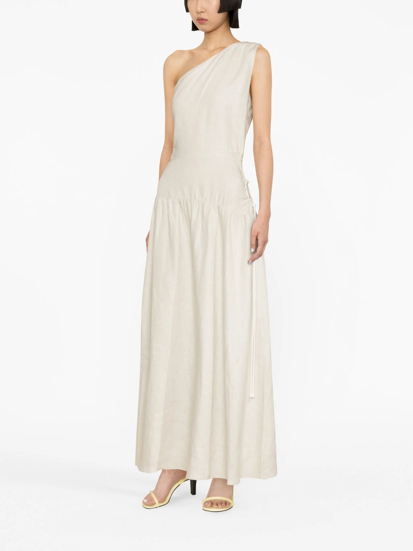 D'orsay off-shoulder linen maxi dress