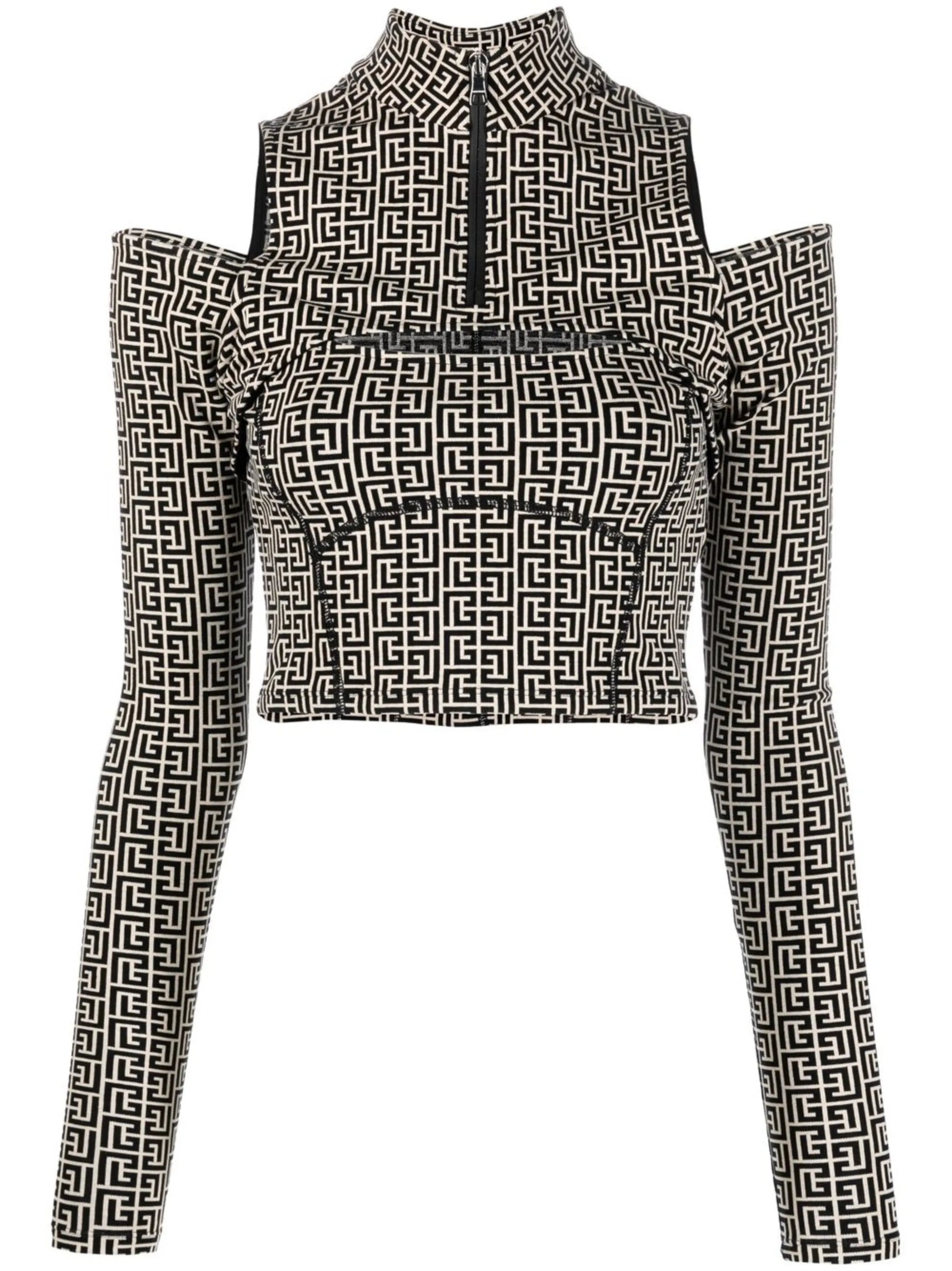 monogram-pattern long-sleeve top
