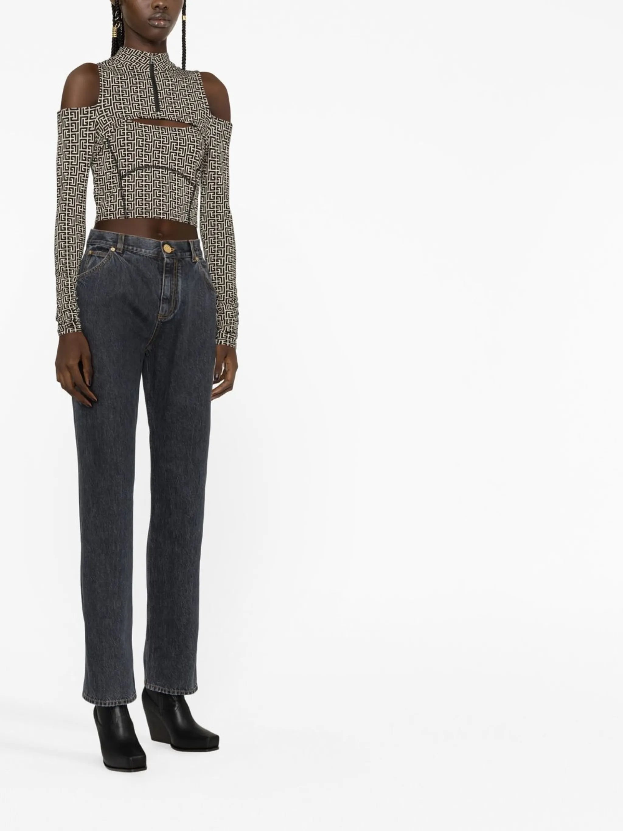 monogram-pattern long-sleeve top
