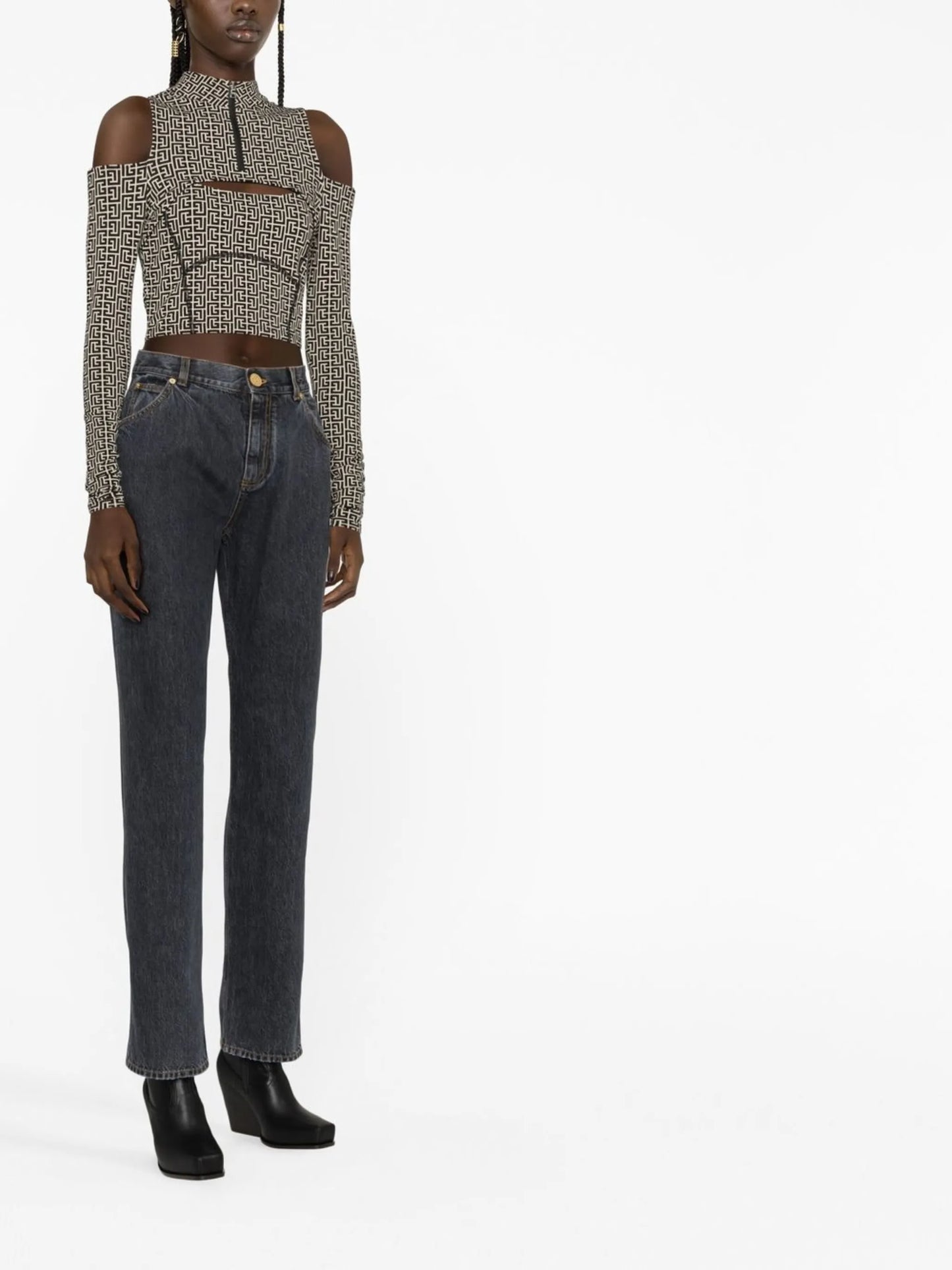 monogram-pattern long-sleeve top