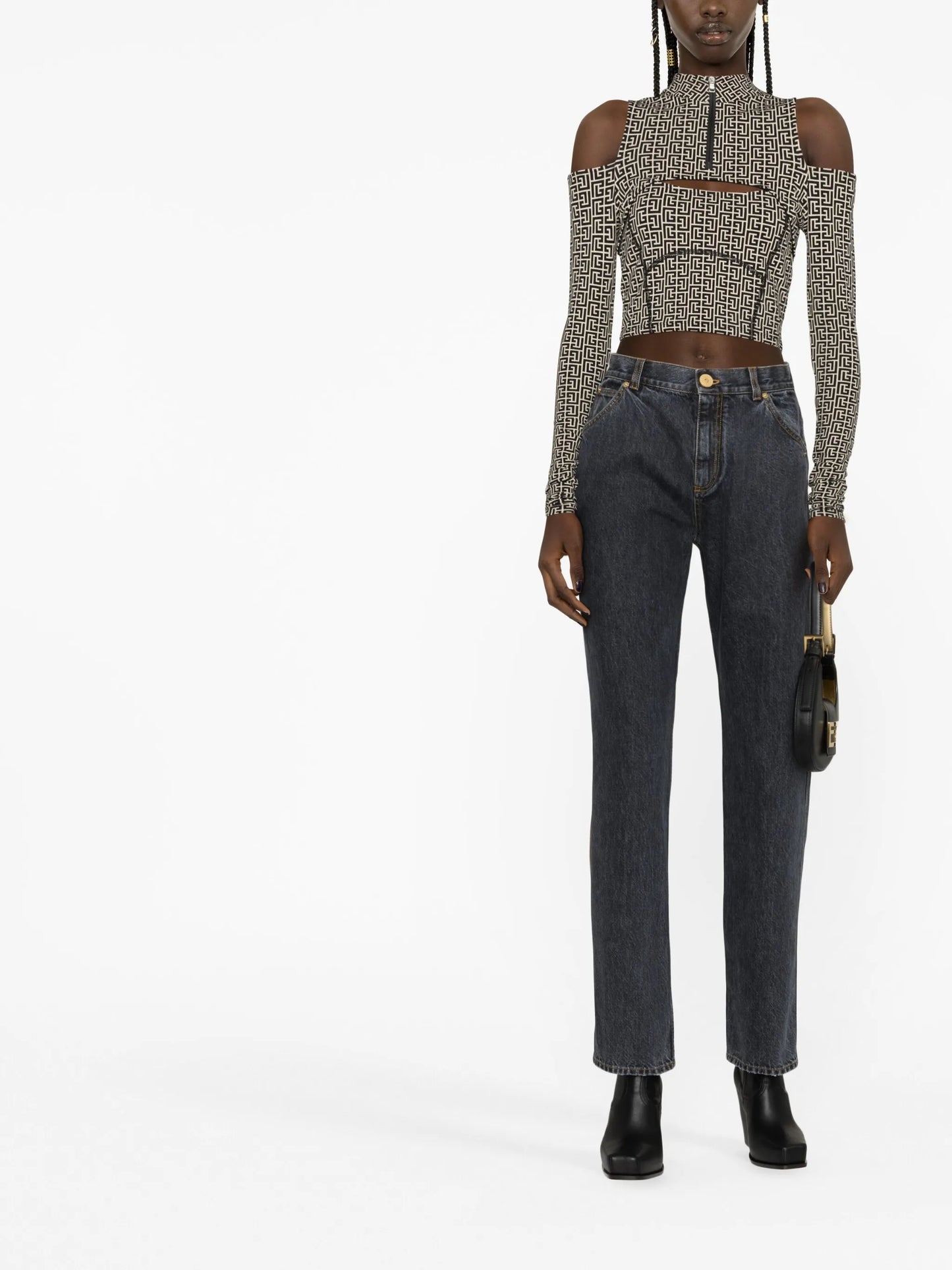 monogram-pattern long-sleeve top
