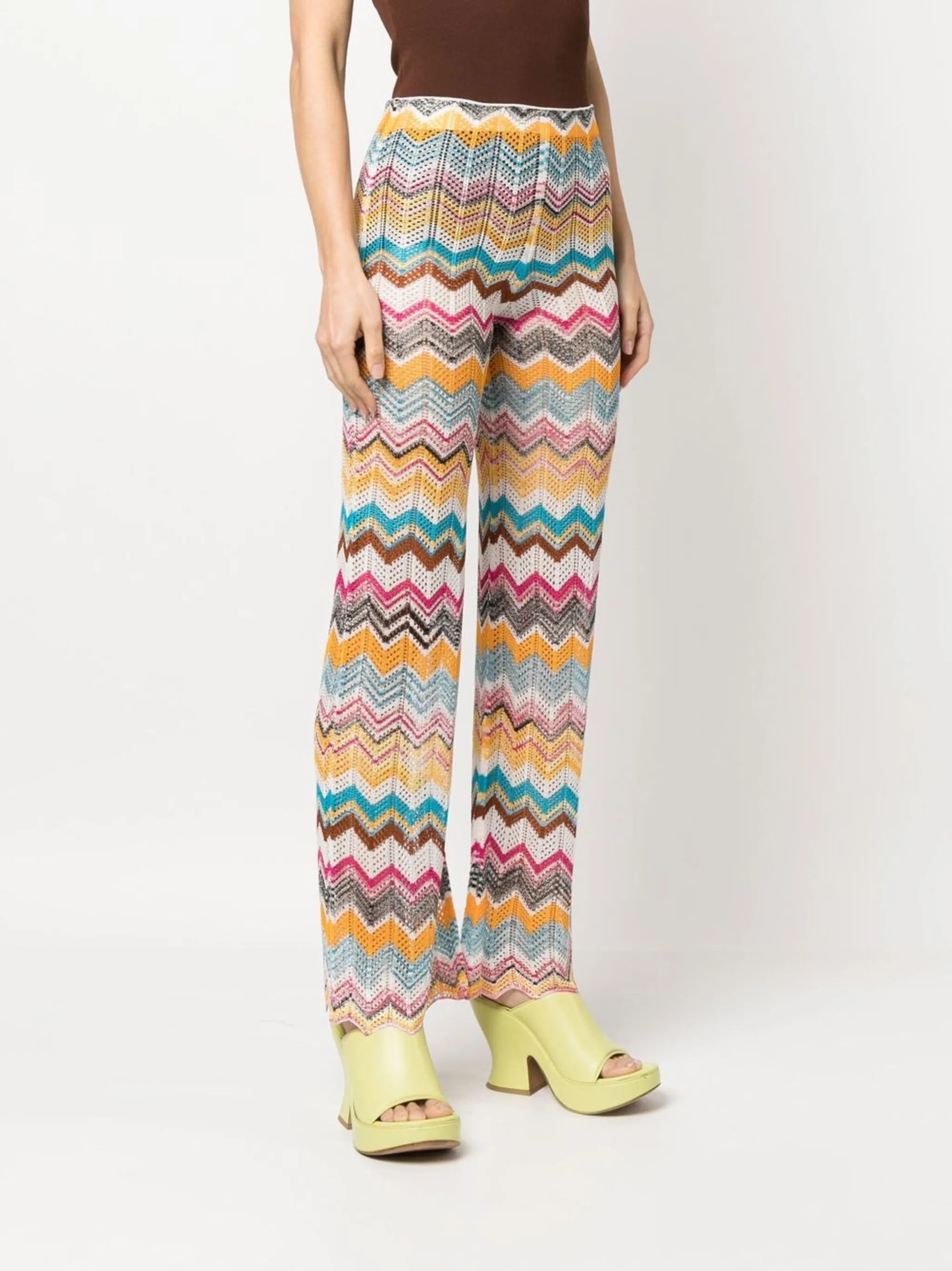 zigzag flared knitted trousers