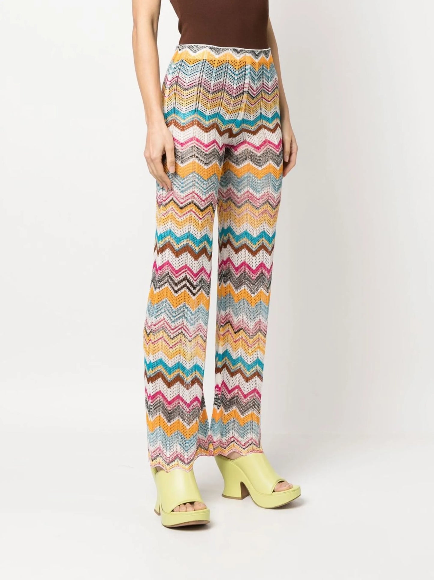 zigzag flared knitted trousers