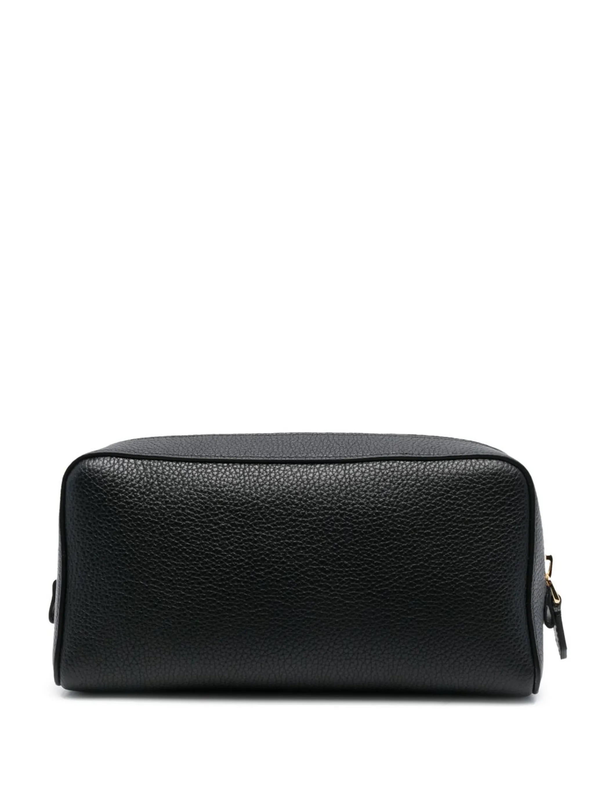 grained-leather logo-stamp wash bag