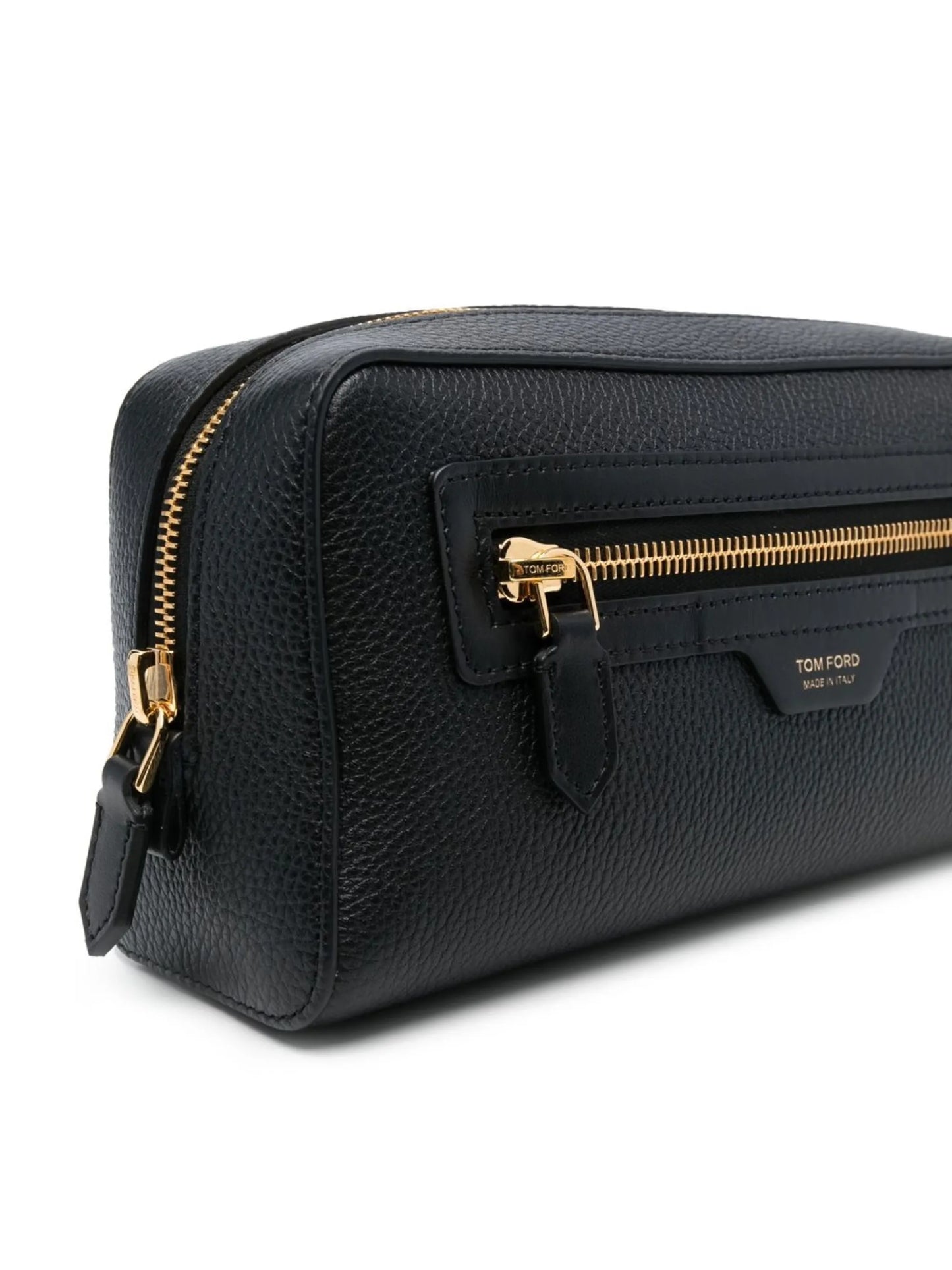 grained-leather logo-stamp wash bag