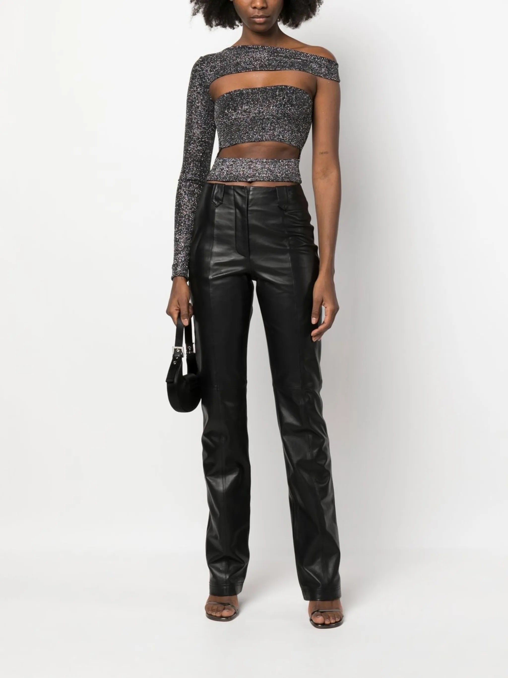 cut-out detail one shoulder crop top