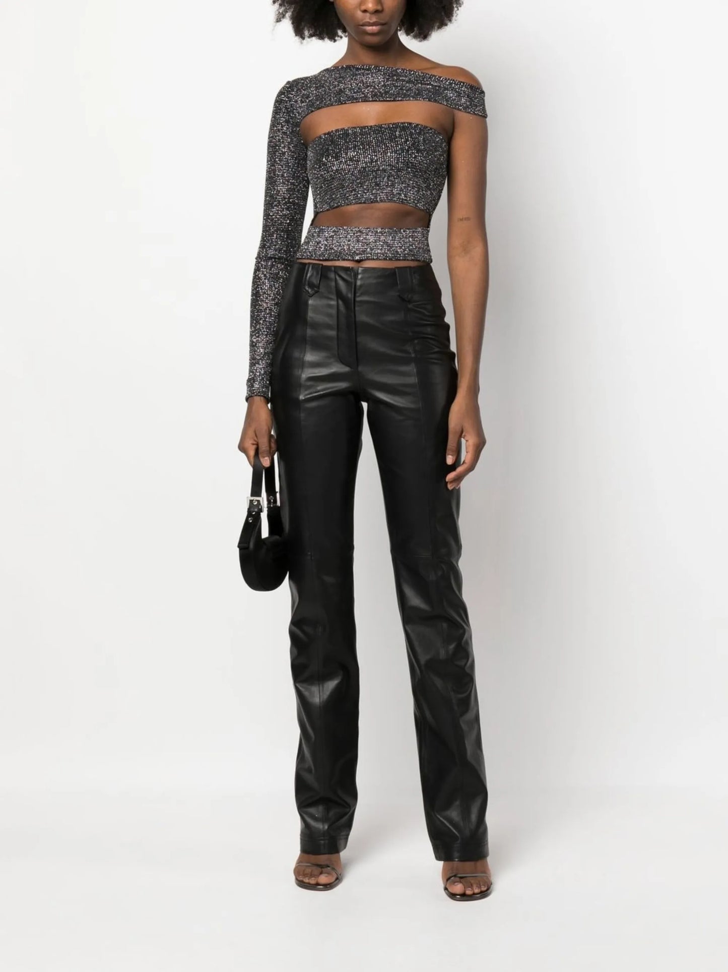cut-out detail one shoulder crop top