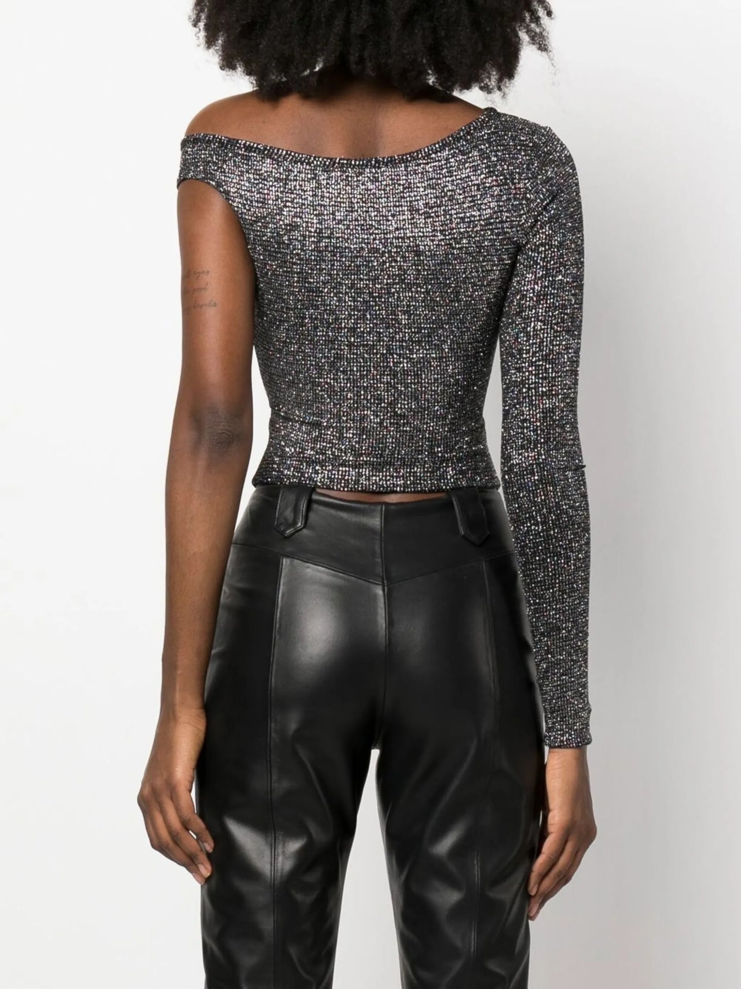 cut-out detail one shoulder crop top