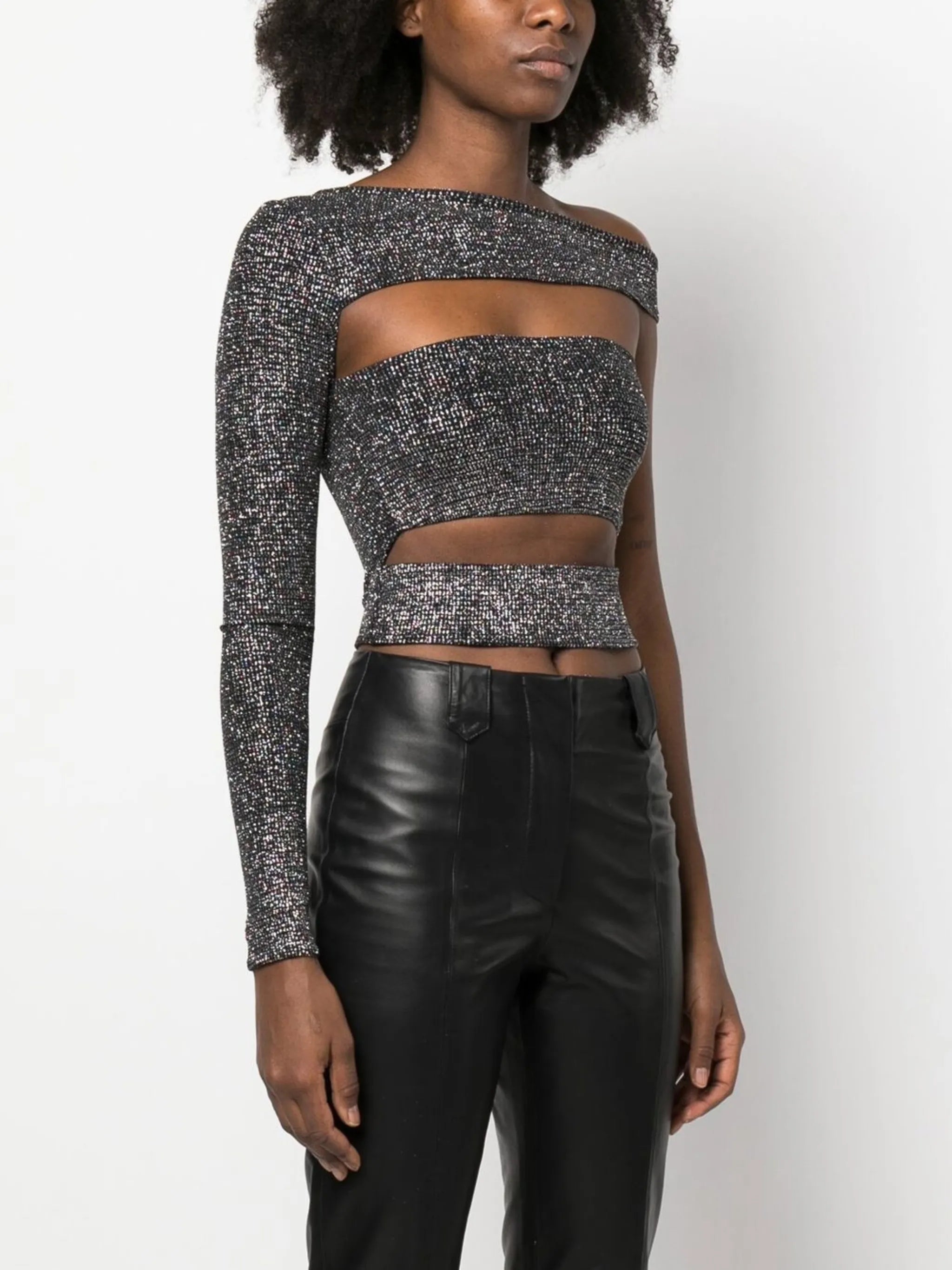 cut-out detail one shoulder crop top