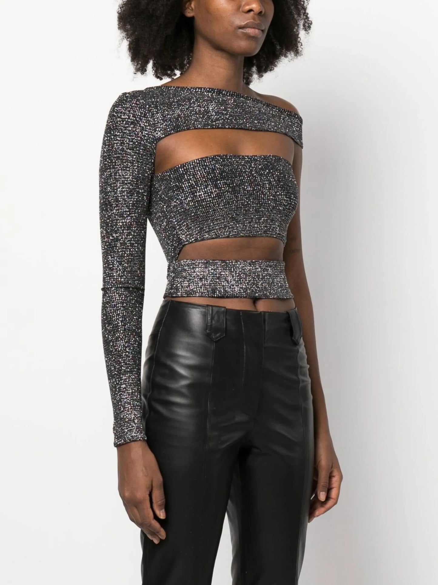 cut-out detail one shoulder crop top