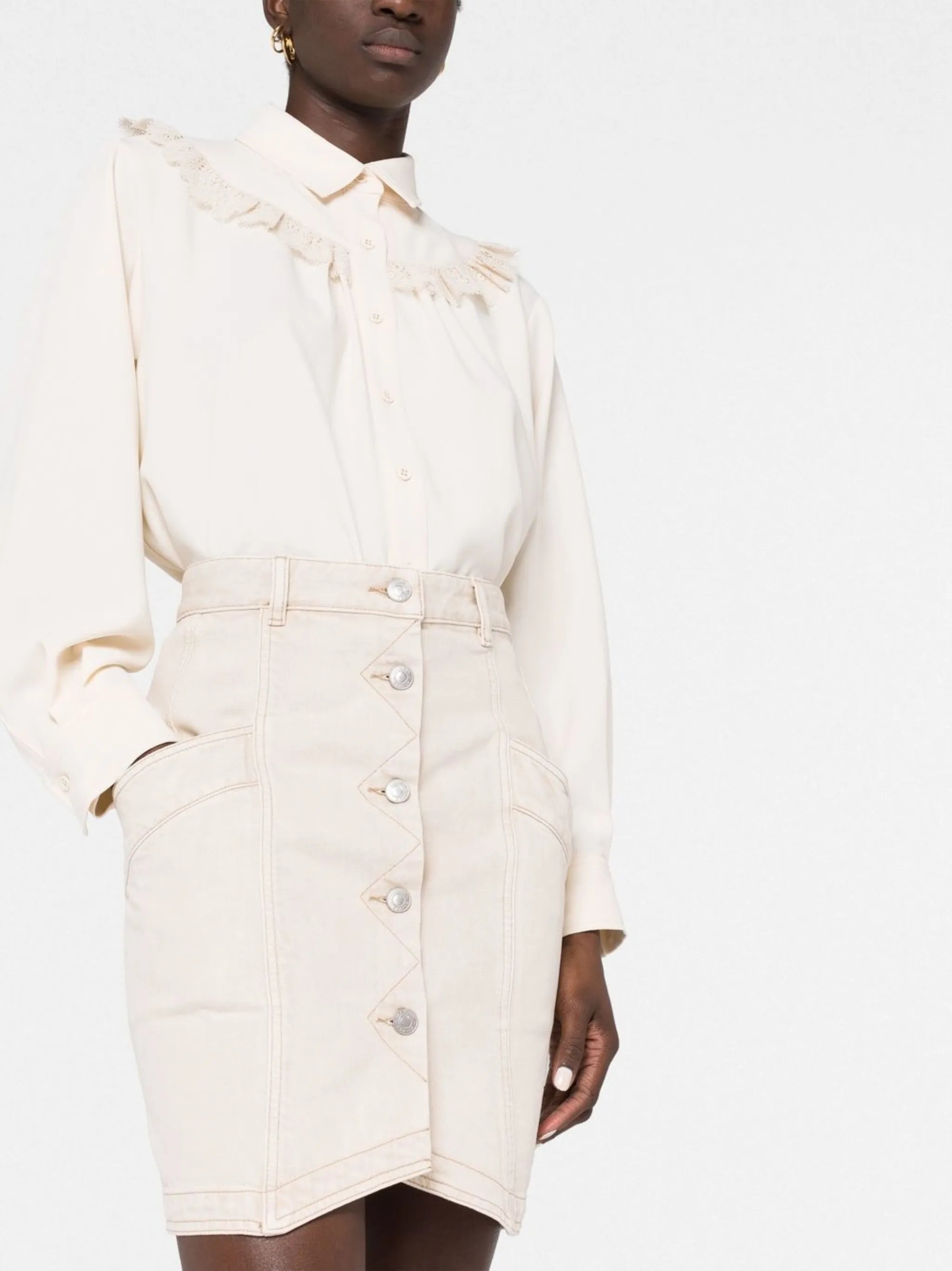 buttoned-up high-waisted skirt