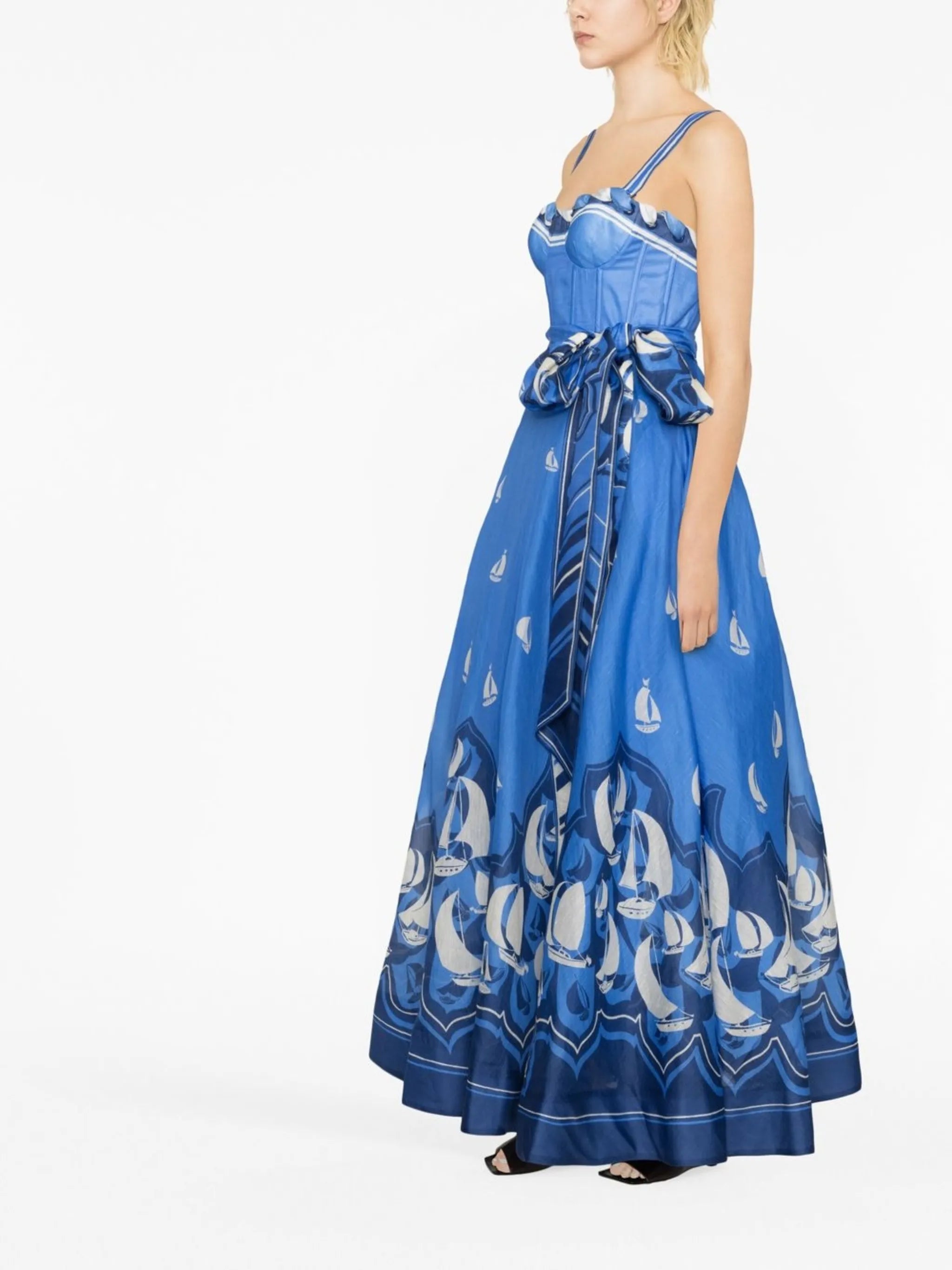 Blue Sleeveless Graphic Print Dress