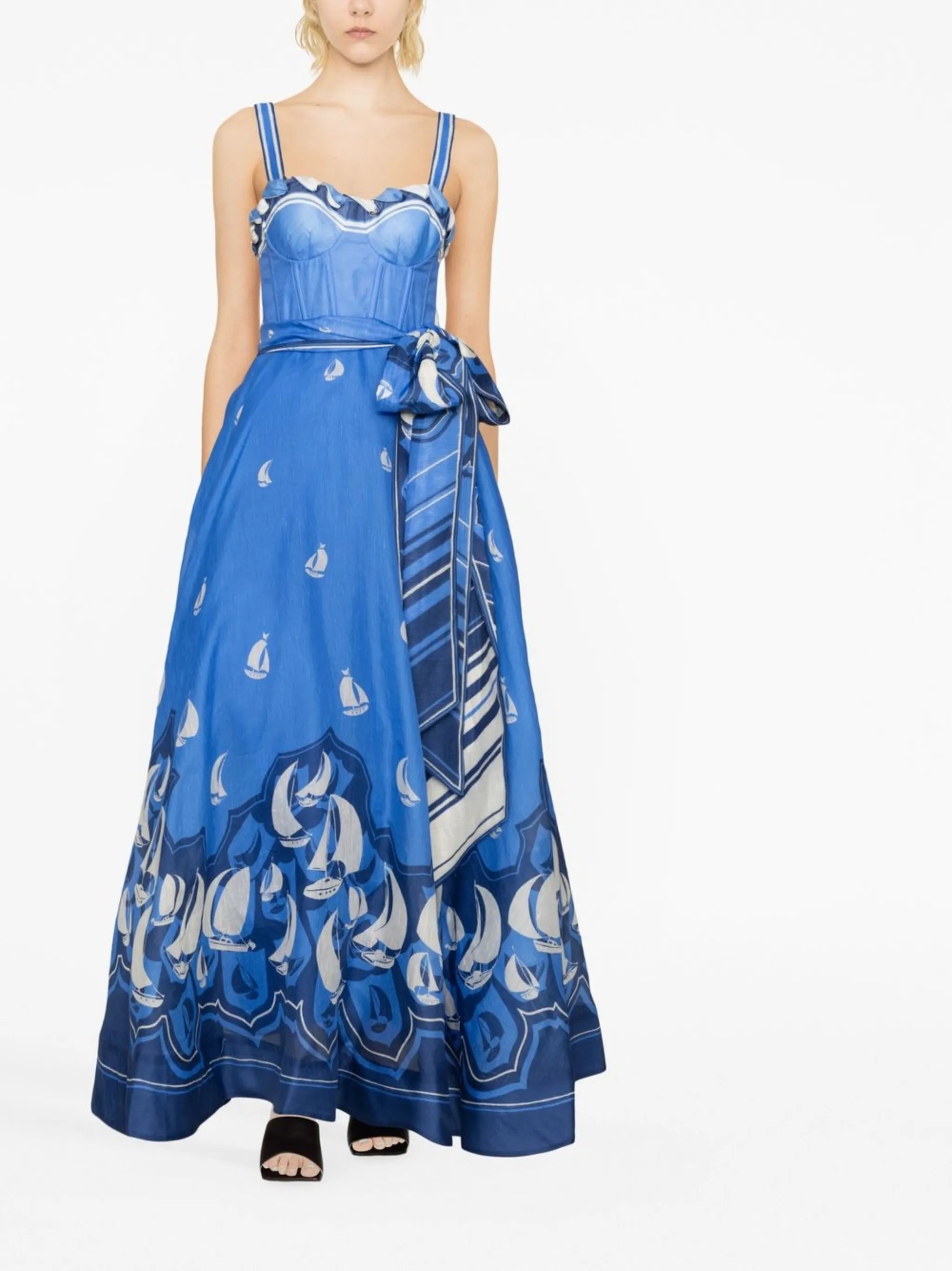 Blue Sleeveless Graphic Print Dress