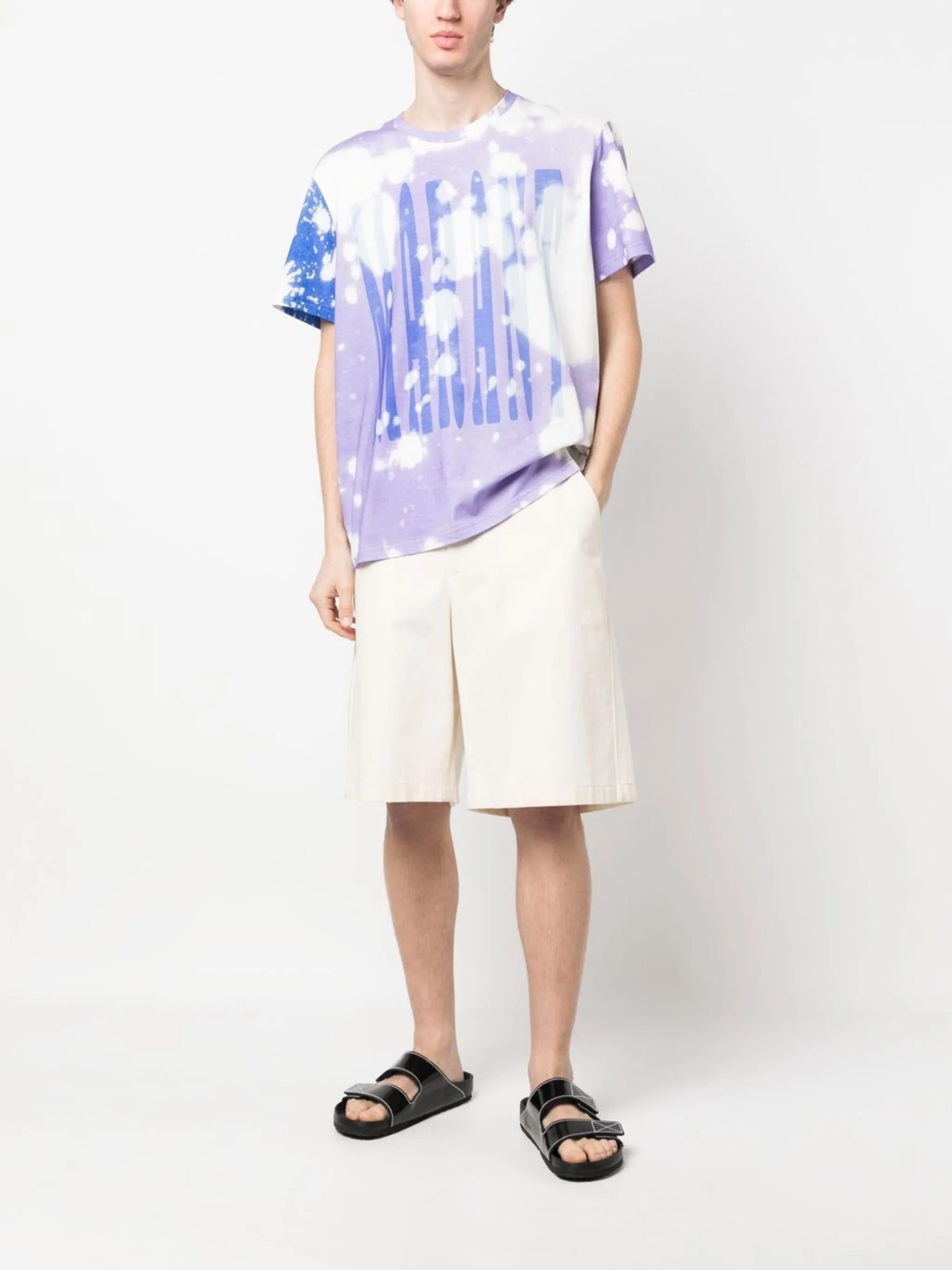 logo-print bleach-effect T-shirt