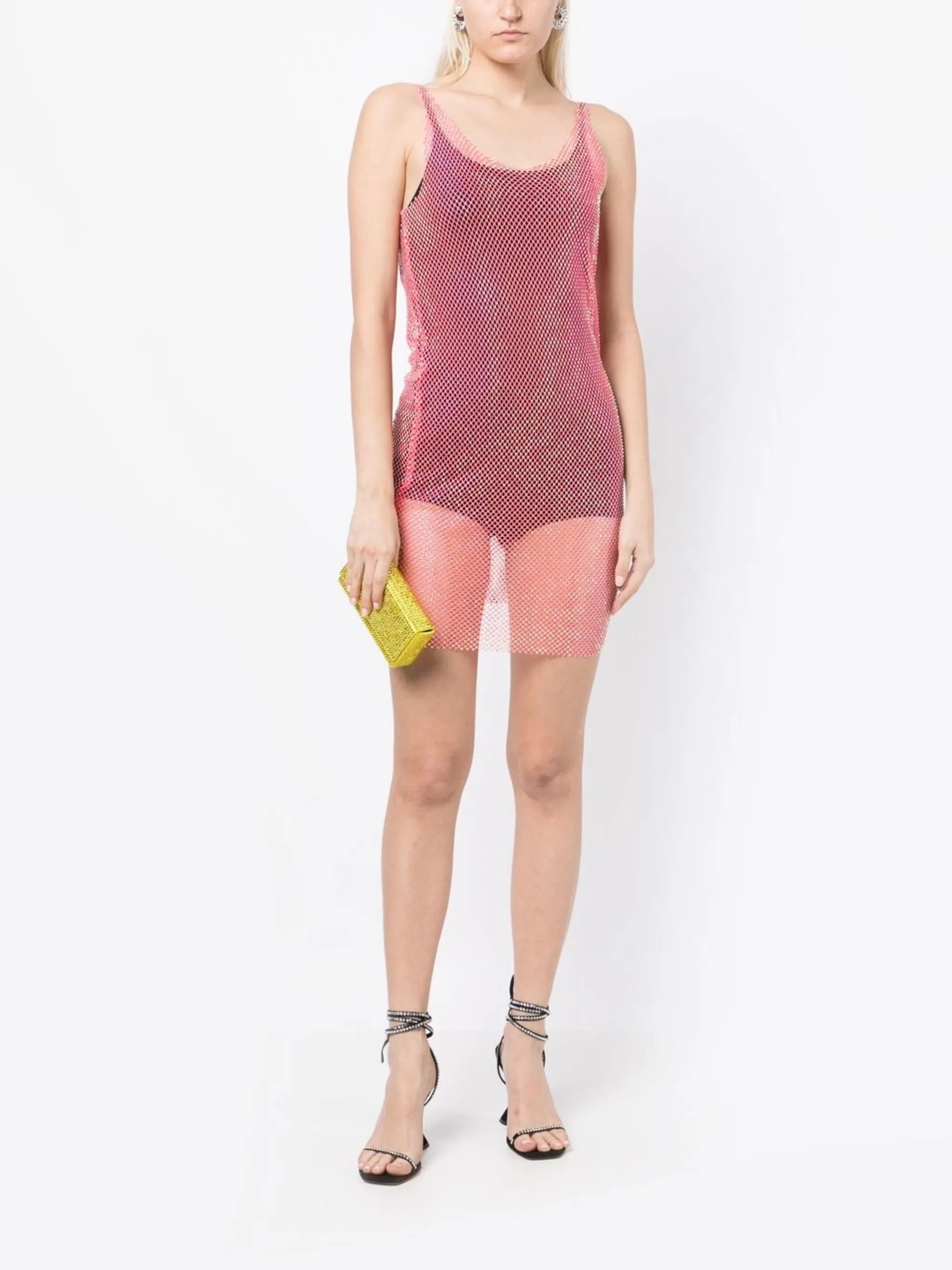 rhinestone transparent mini dress