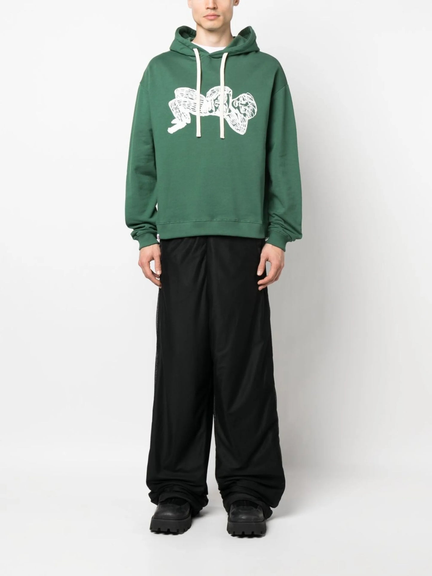 illustration-print animal-ear hoodie