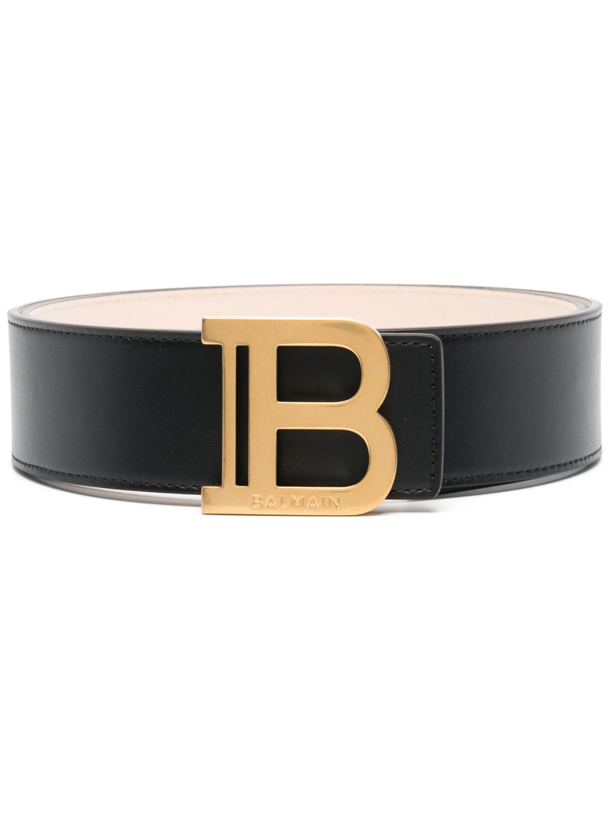 logo-plaque leather belt
