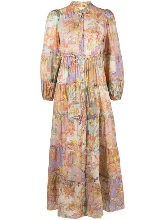 Cira floral-print cotton tiered dress