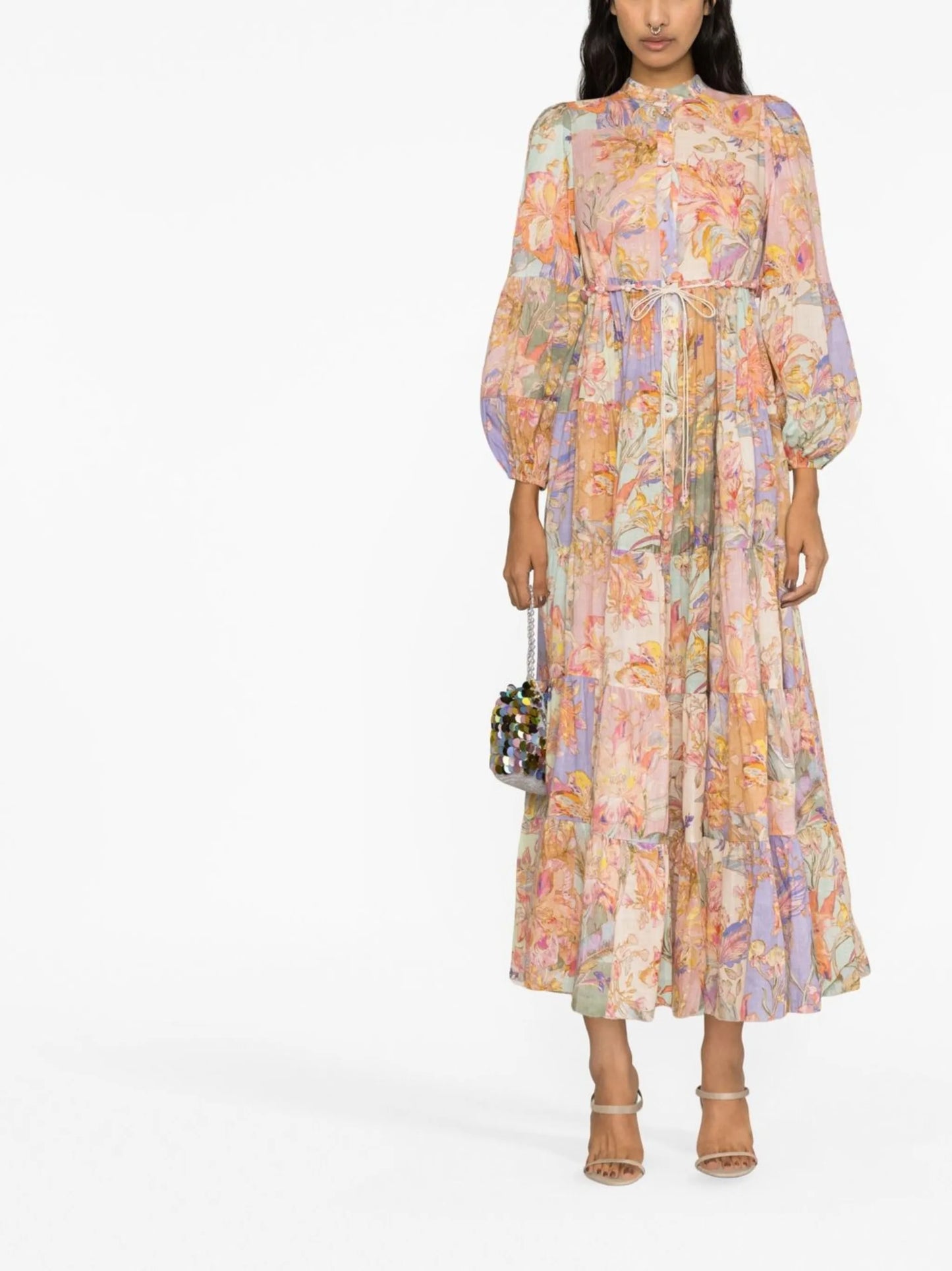 Cira floral-print cotton tiered dress