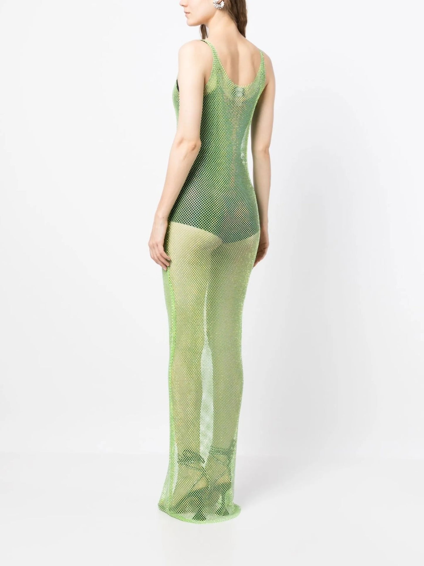 rhinestone-embellished mesh long dress