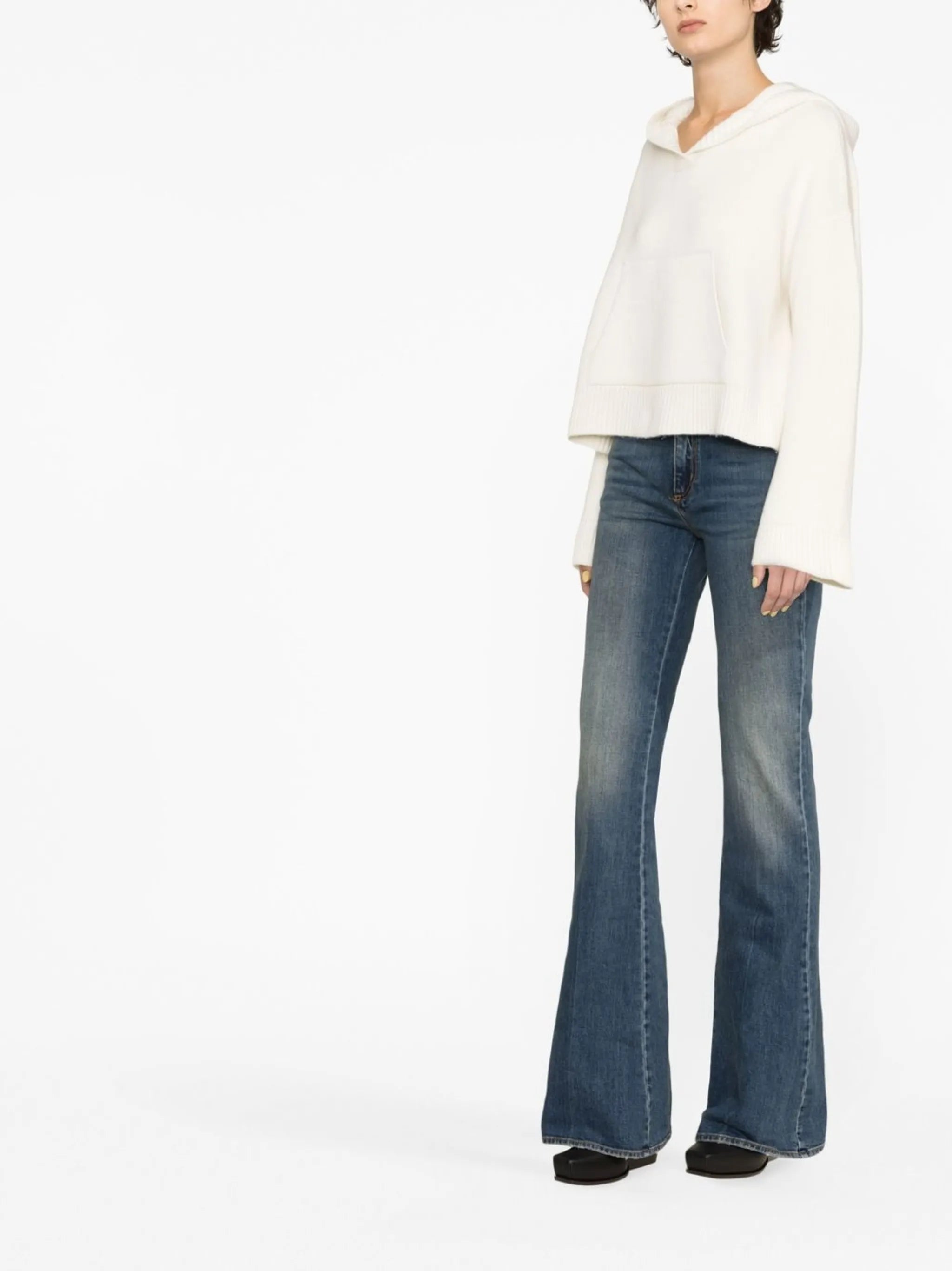 high-waisted flared jeans