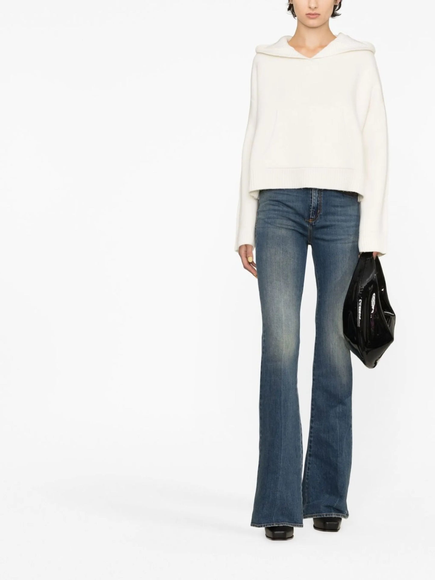 high-waisted flared jeans