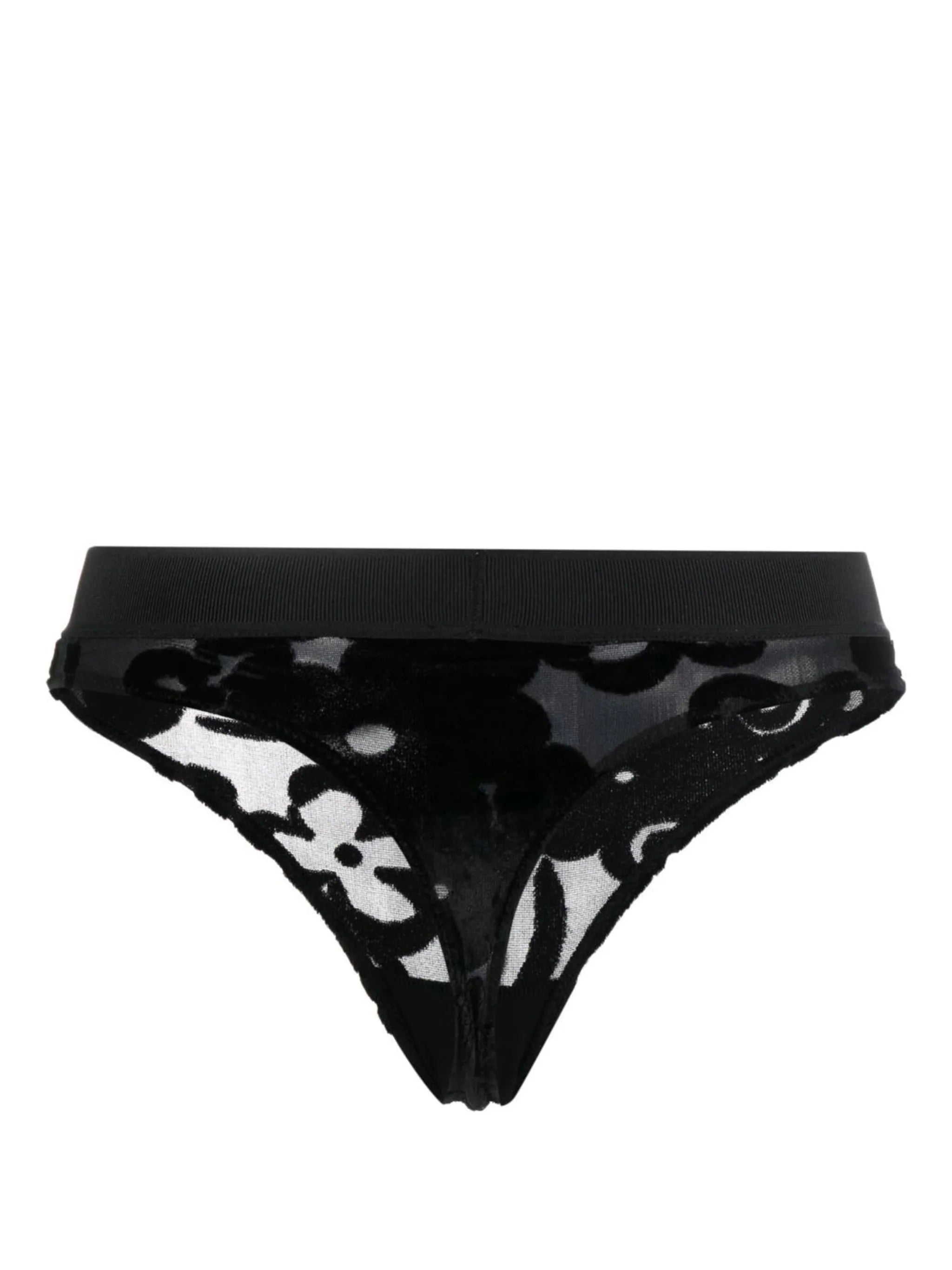 floral-print logo-waist thong