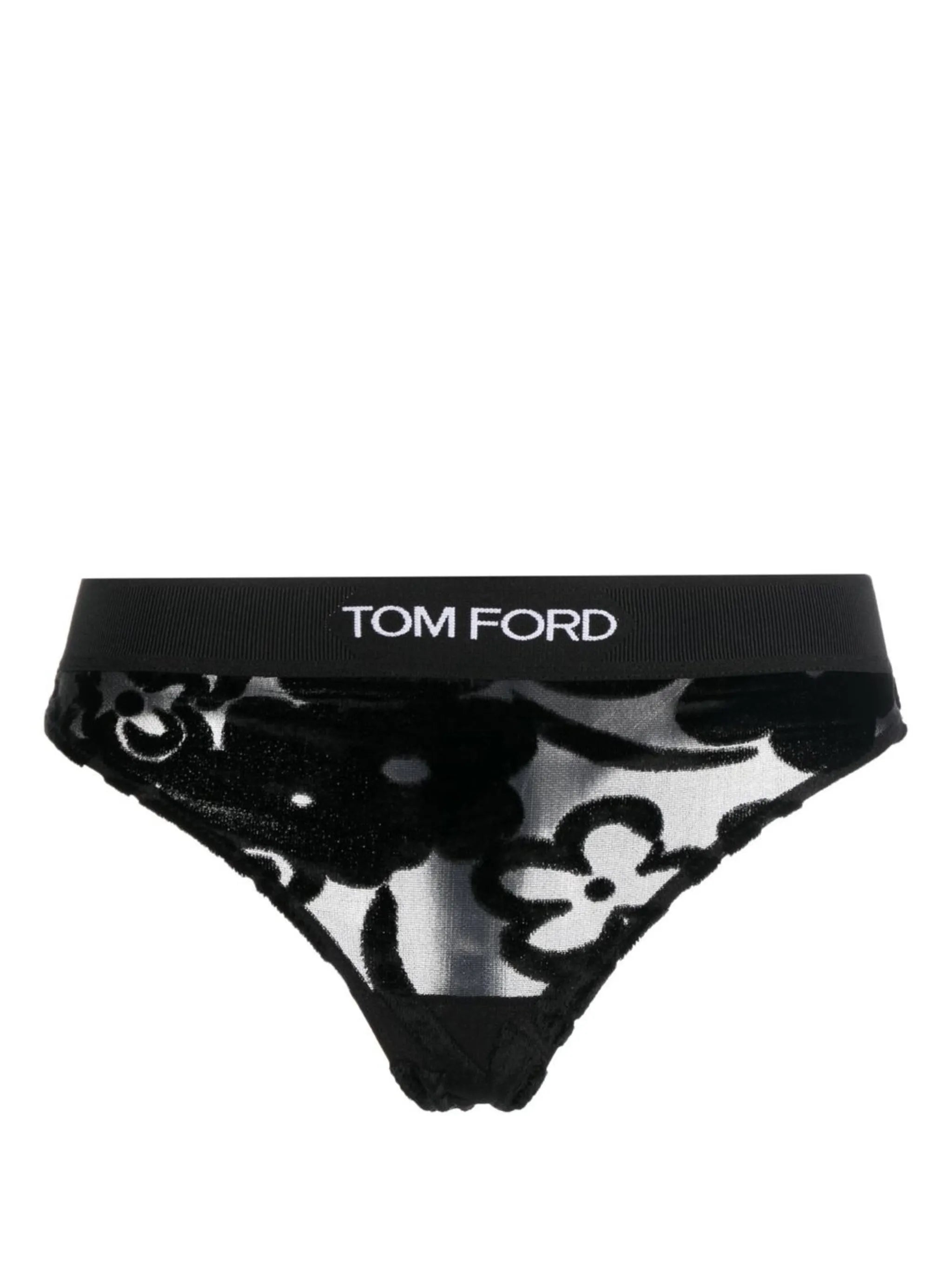 floral-print logo-waist thong