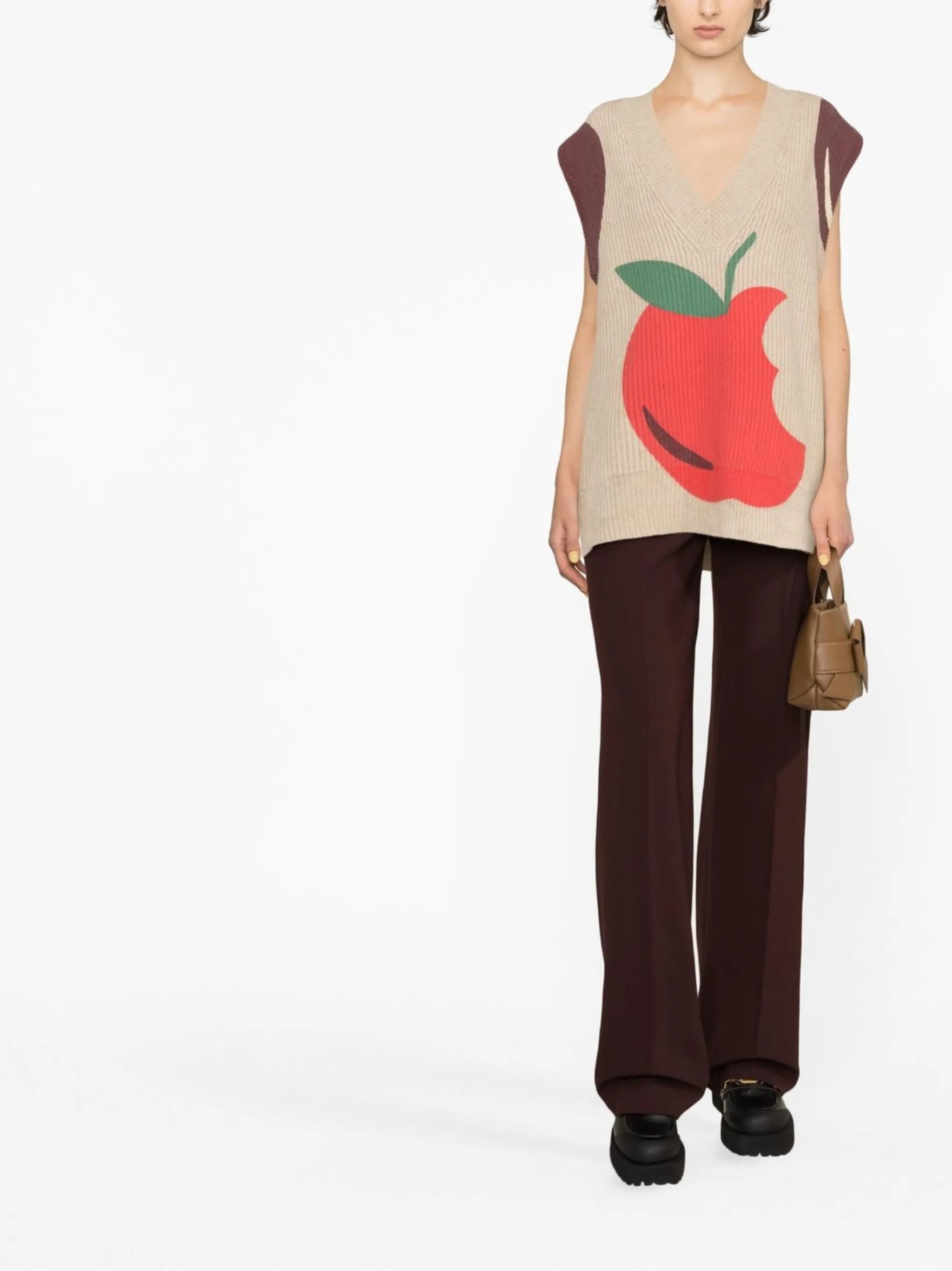 apple motif V-neck vest