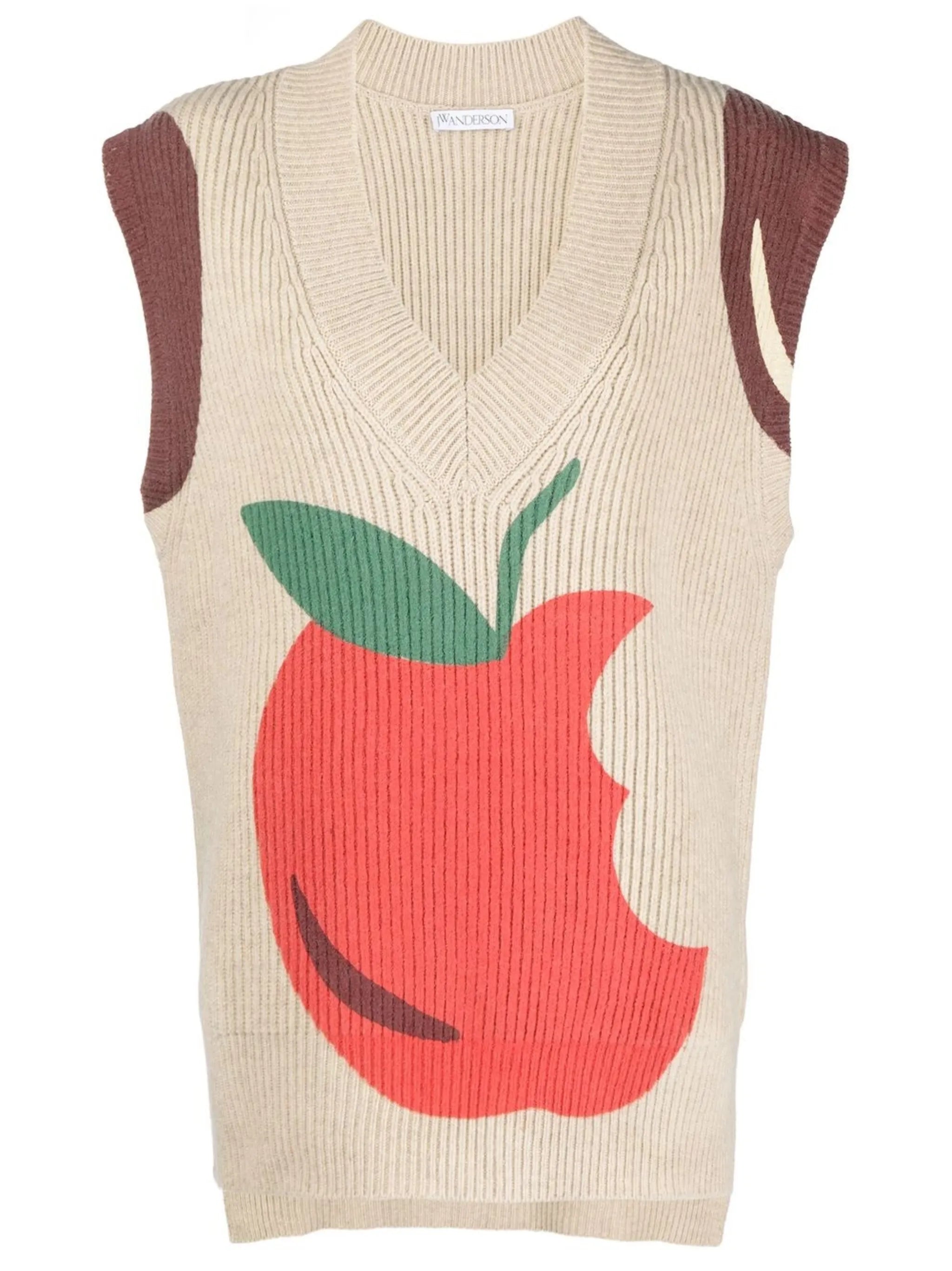 apple motif V-neck vest
