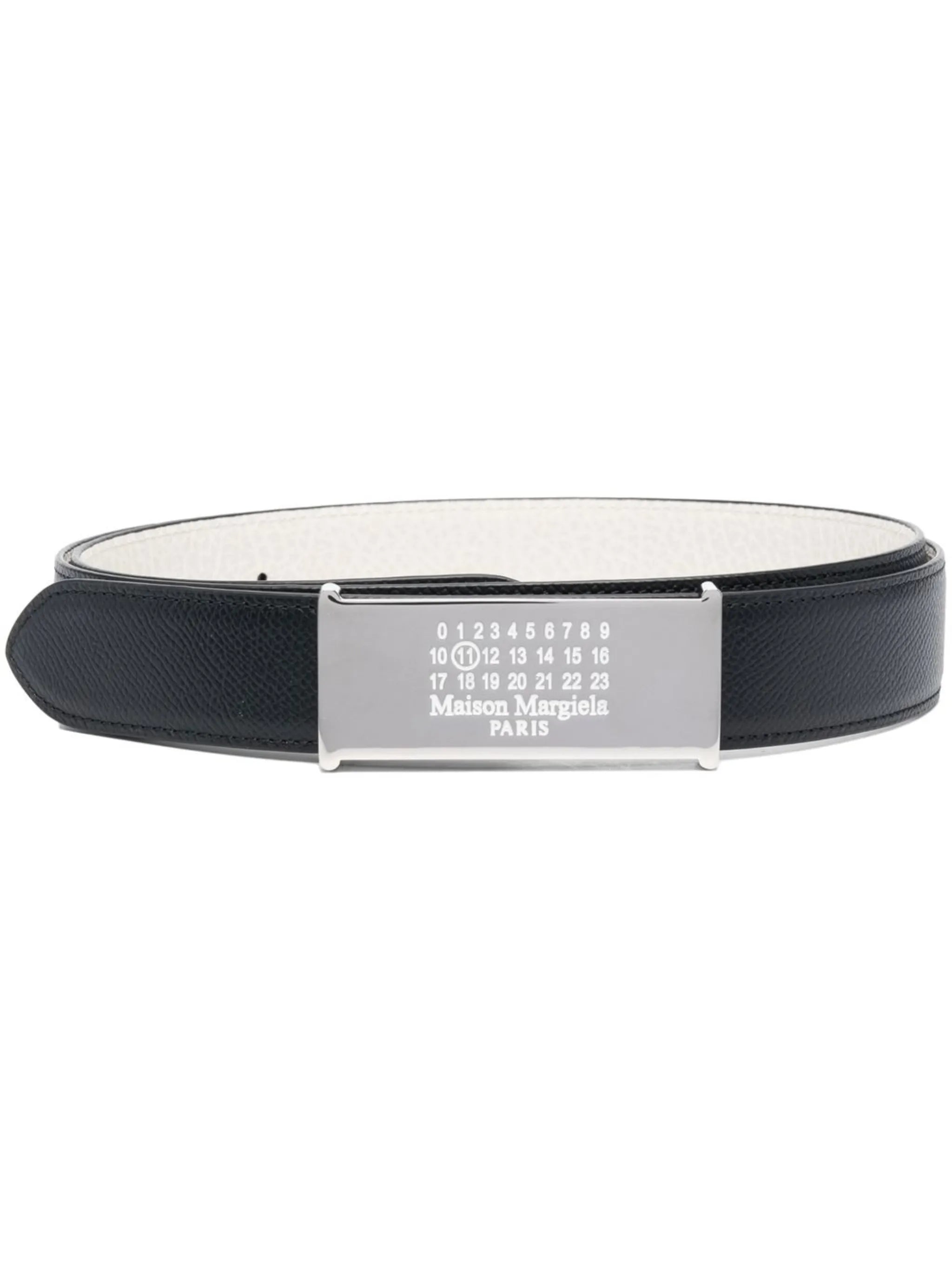 Numeric logo-plaque leather belt