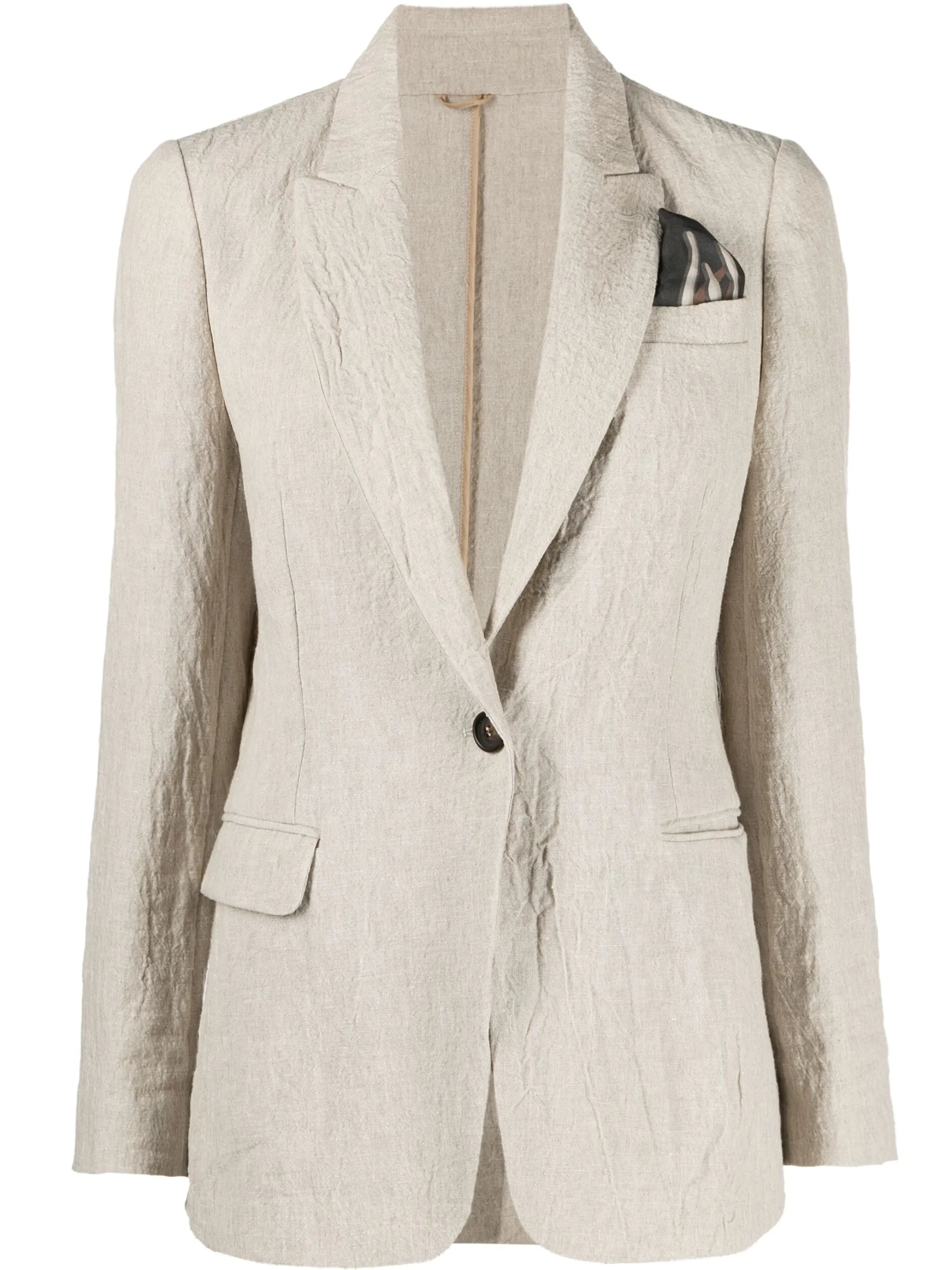 crinkled single-breasted linen blazer
