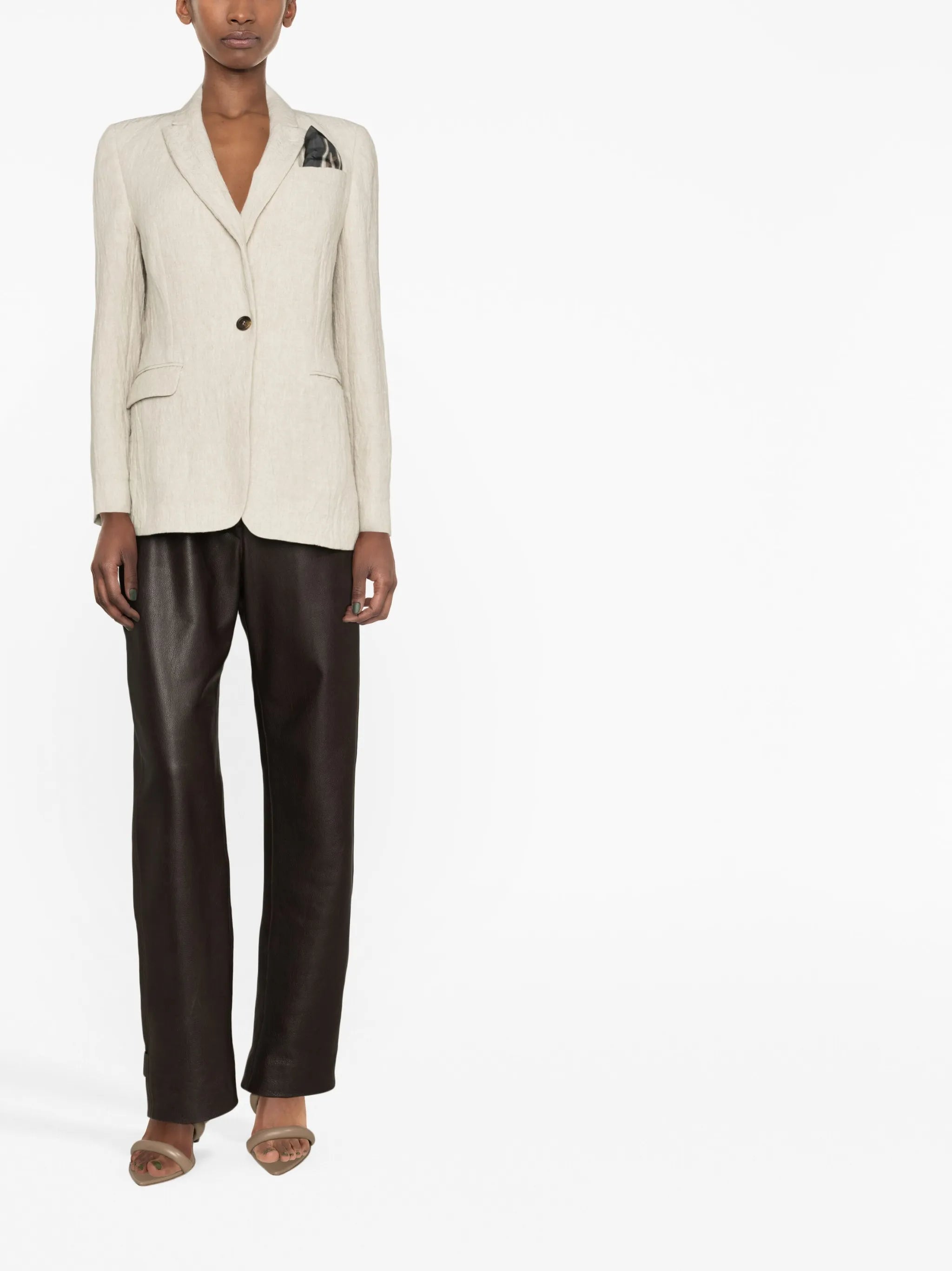 crinkled single-breasted linen blazer
