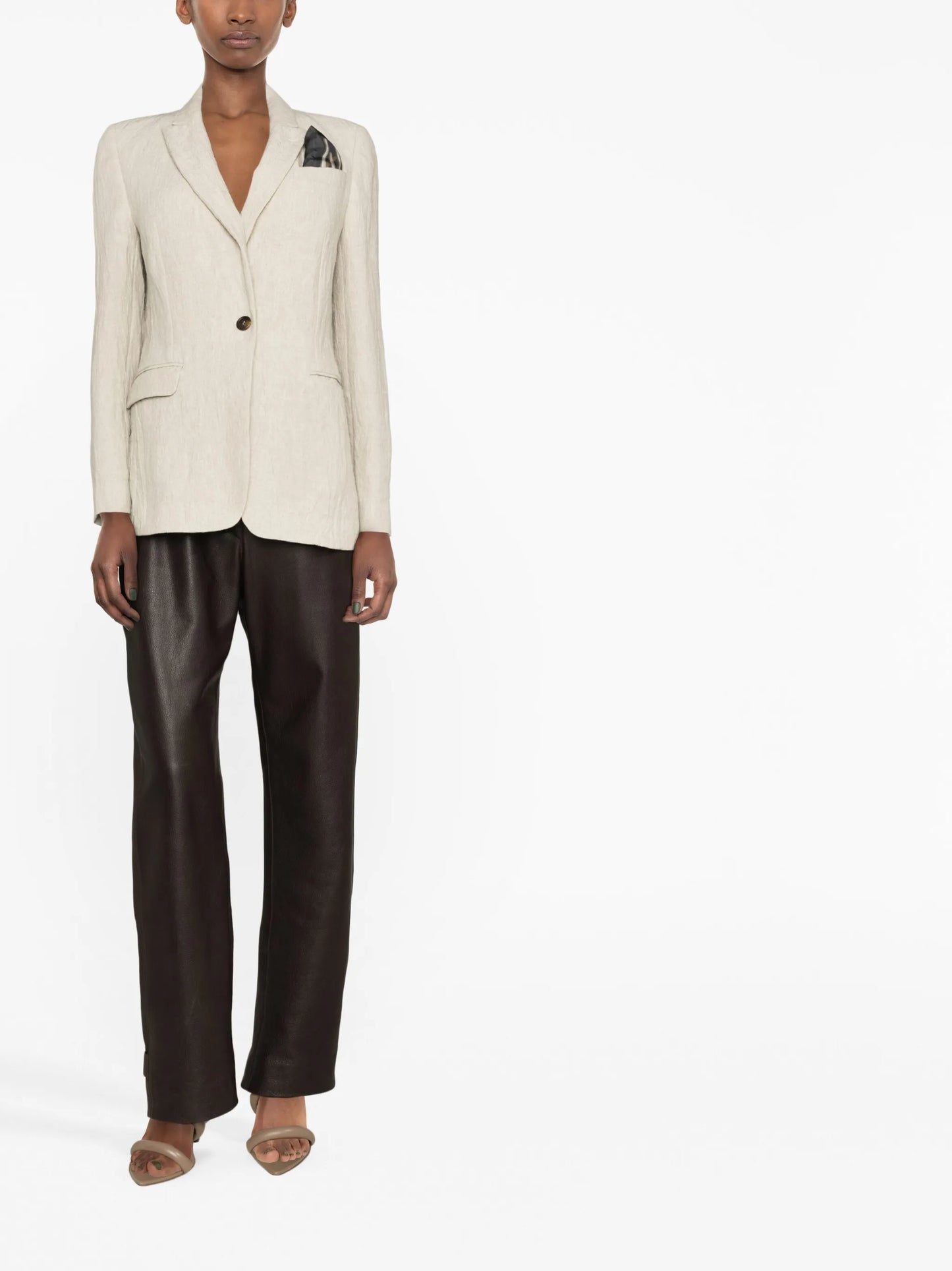 crinkled single-breasted linen blazer