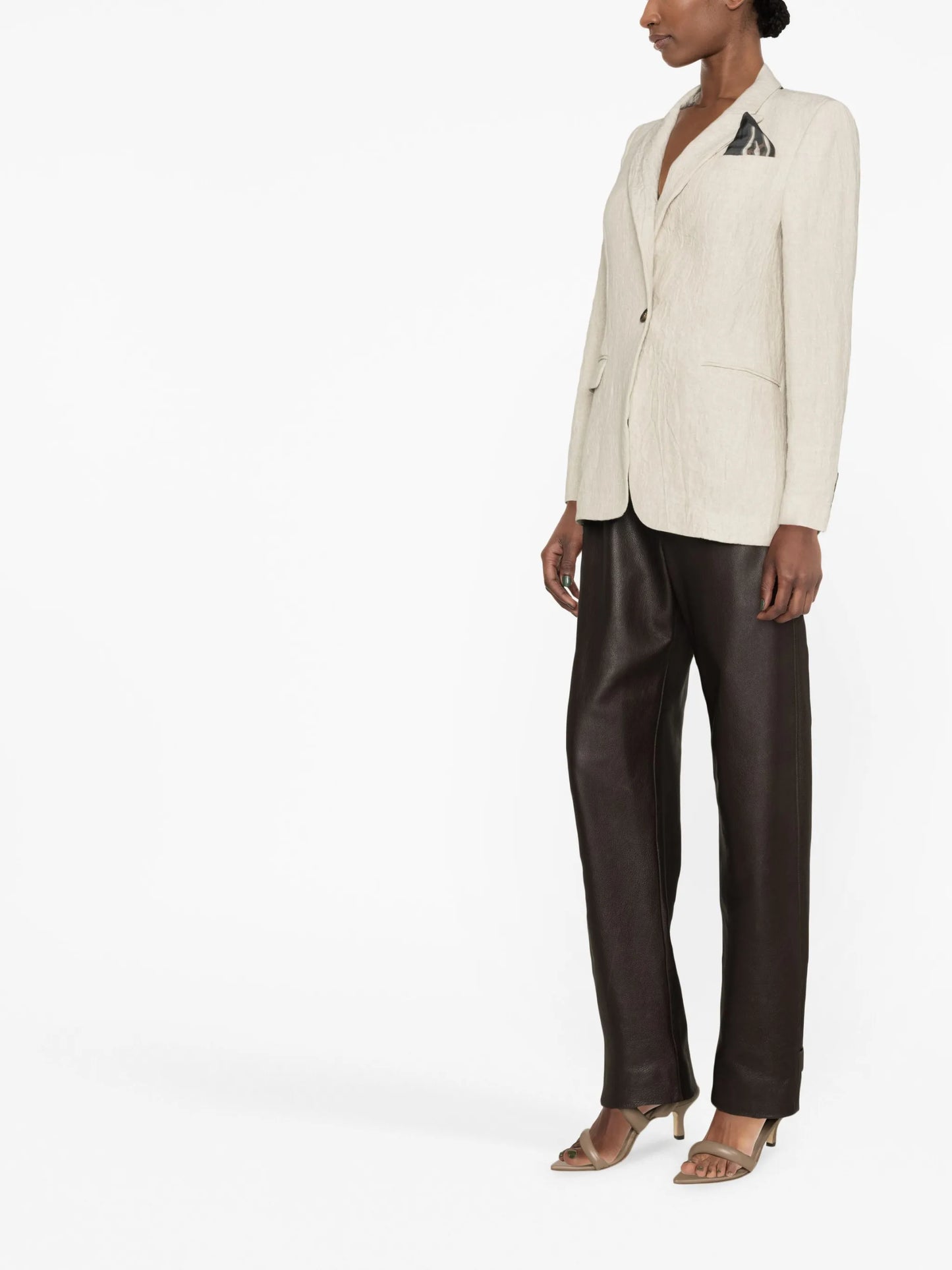 crinkled single-breasted linen blazer