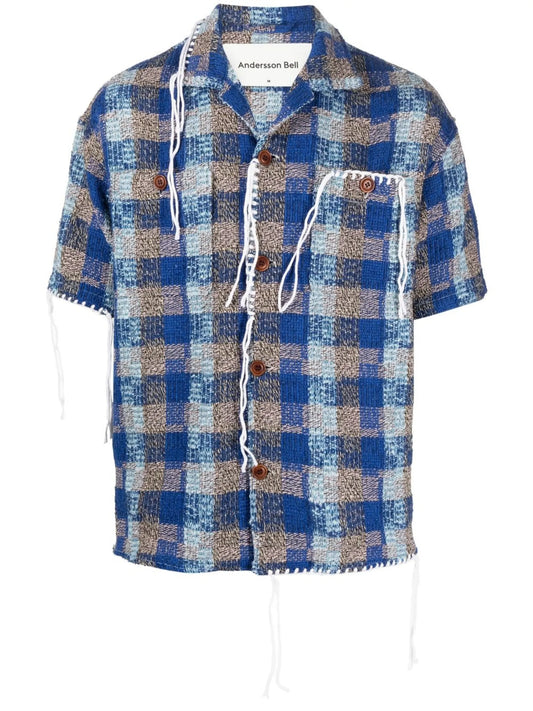 check-pattern whipstitch shirt