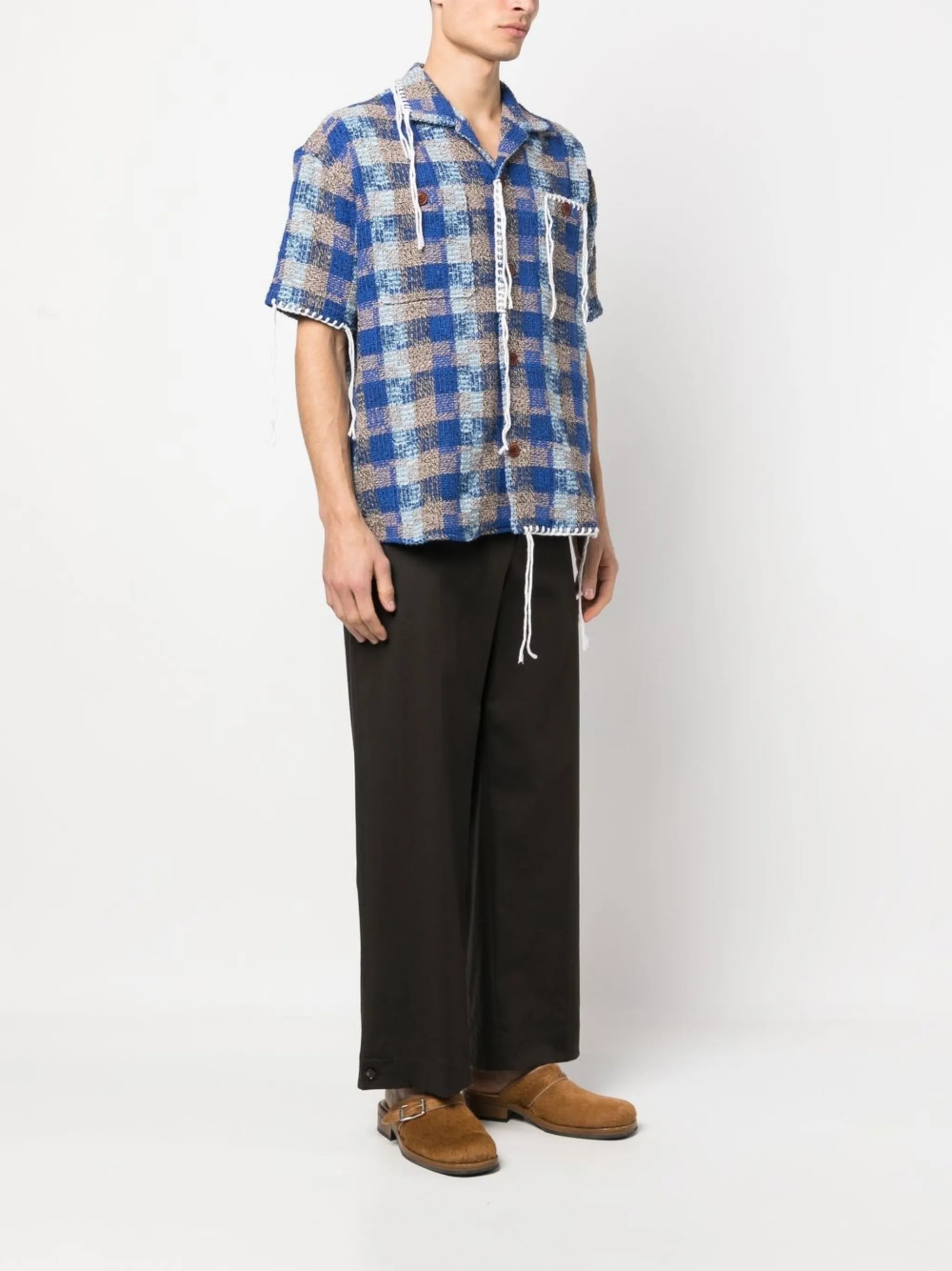 check-pattern whipstitch shirt