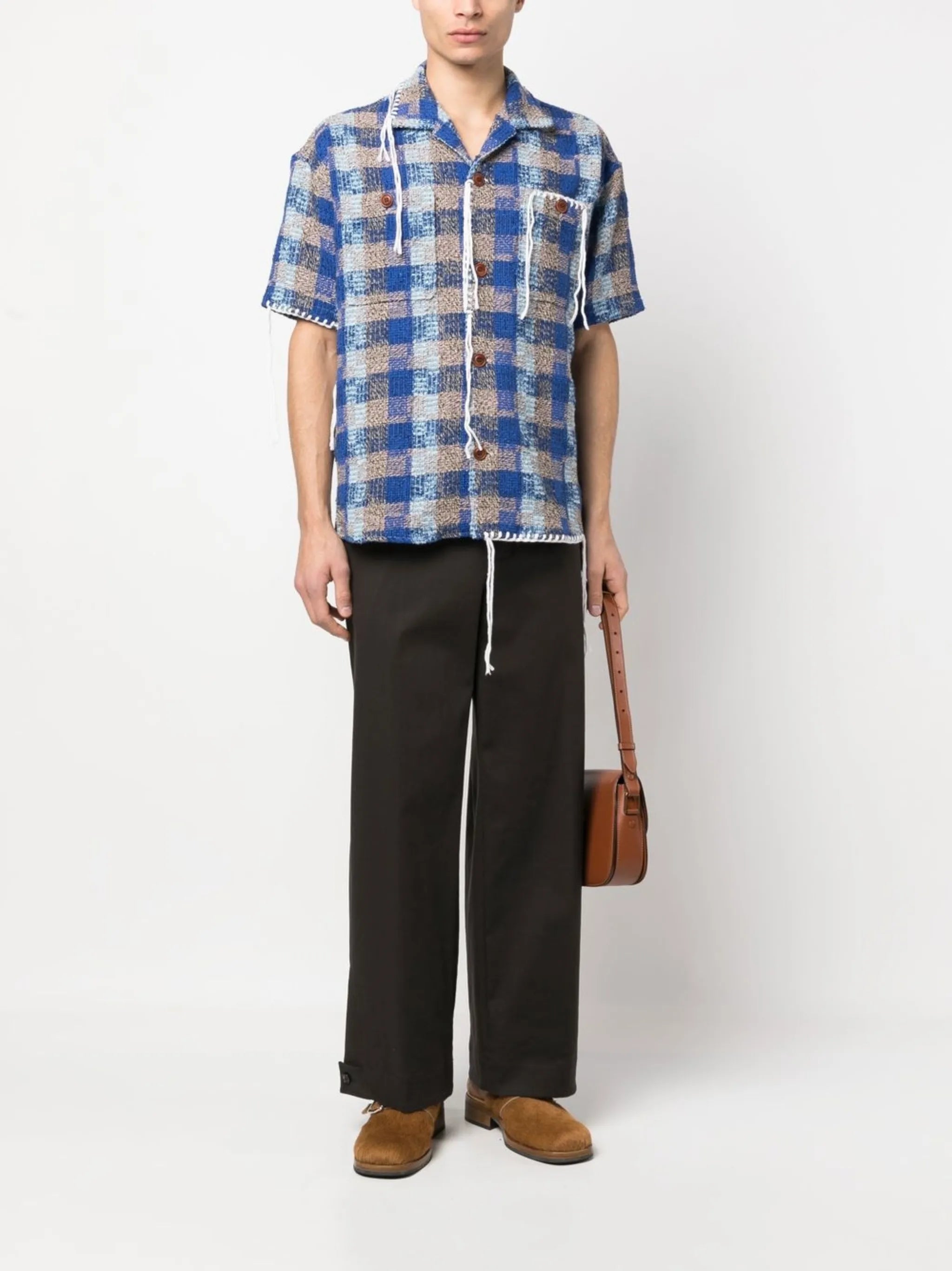 check-pattern whipstitch shirt