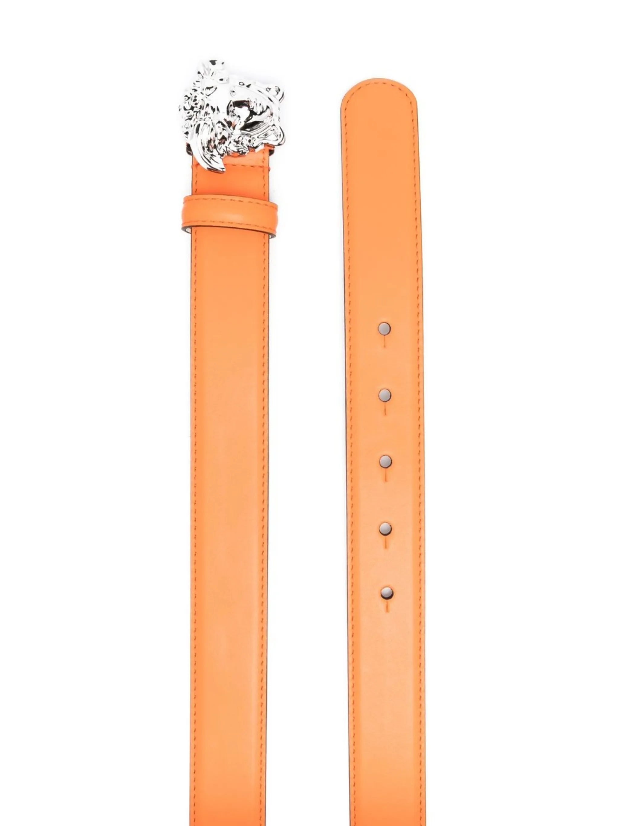 Medusa-buckle leather belt