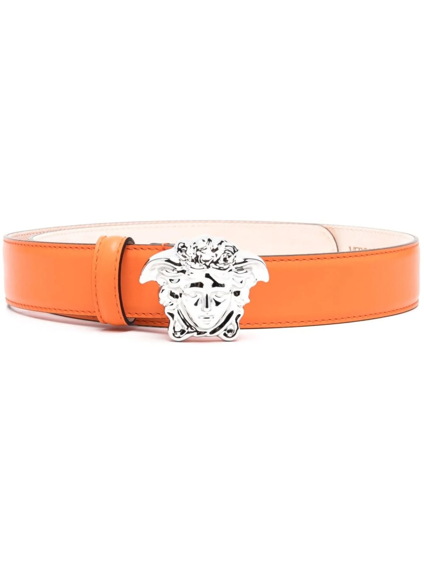 Medusa-buckle leather belt