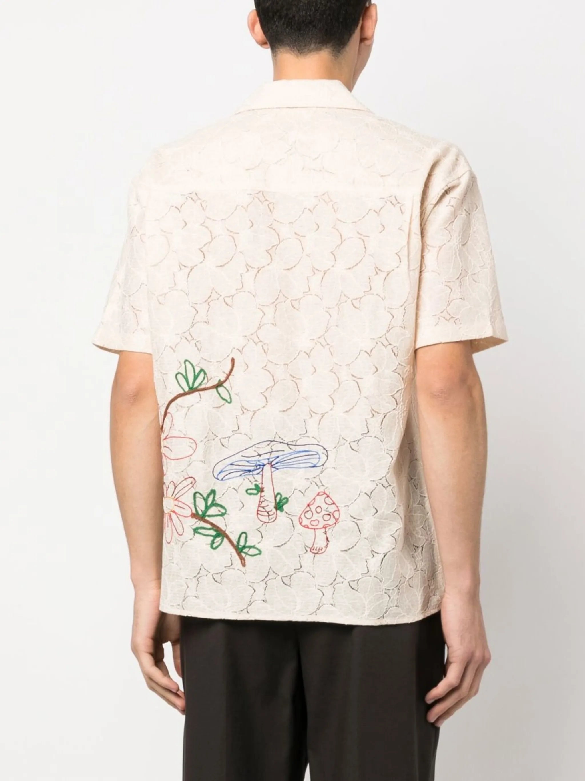 floral-embroidered lace shirt