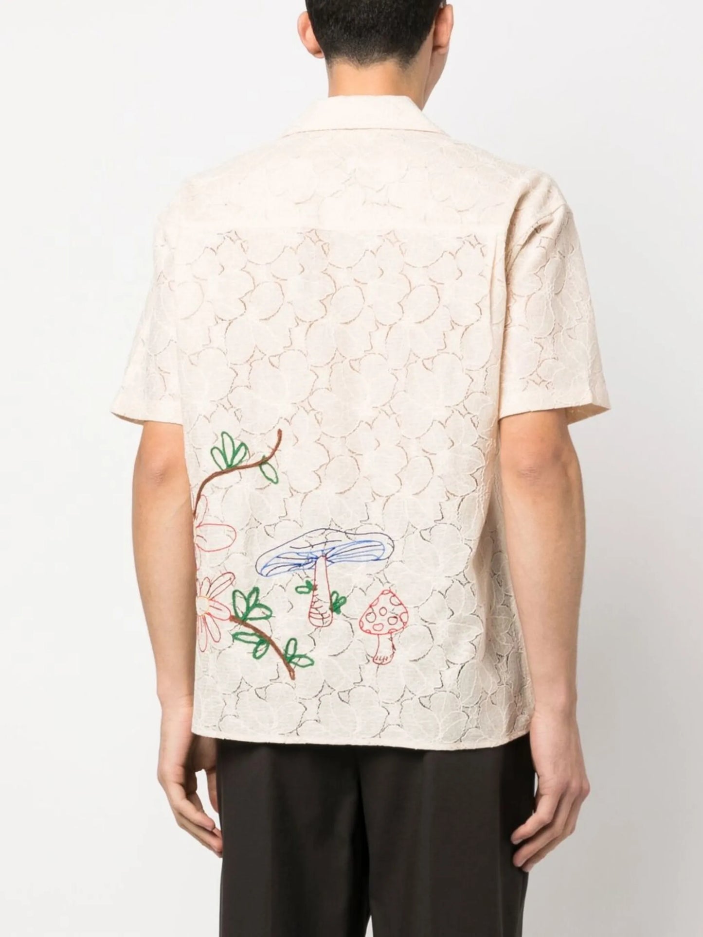 floral-embroidered lace shirt