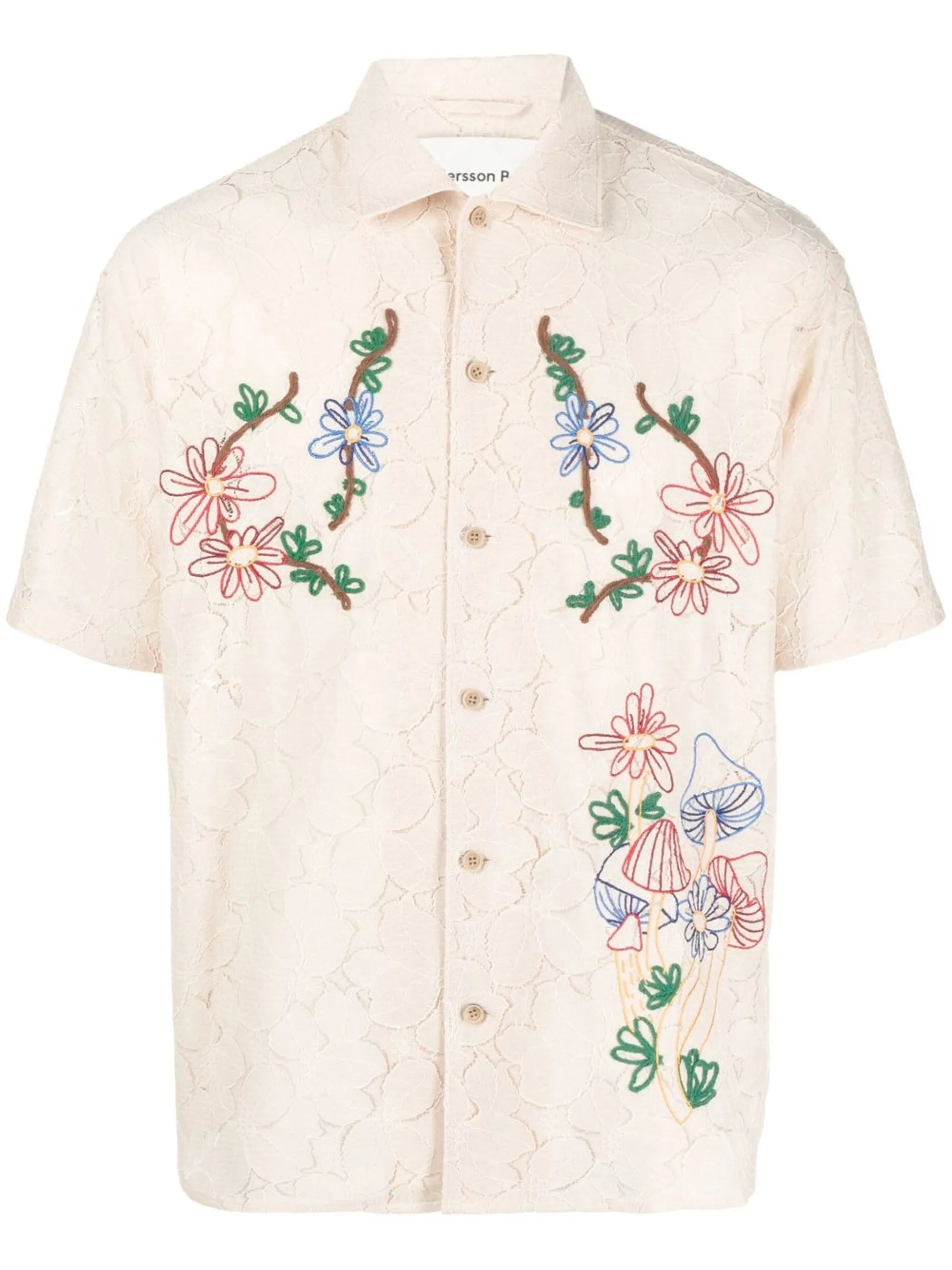 floral-embroidered lace shirt