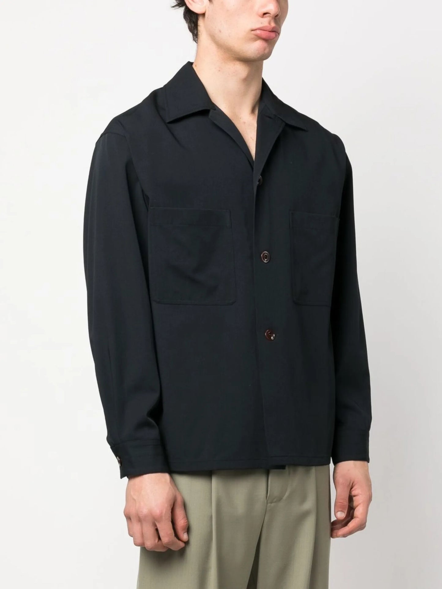 notched-collar wool shirt