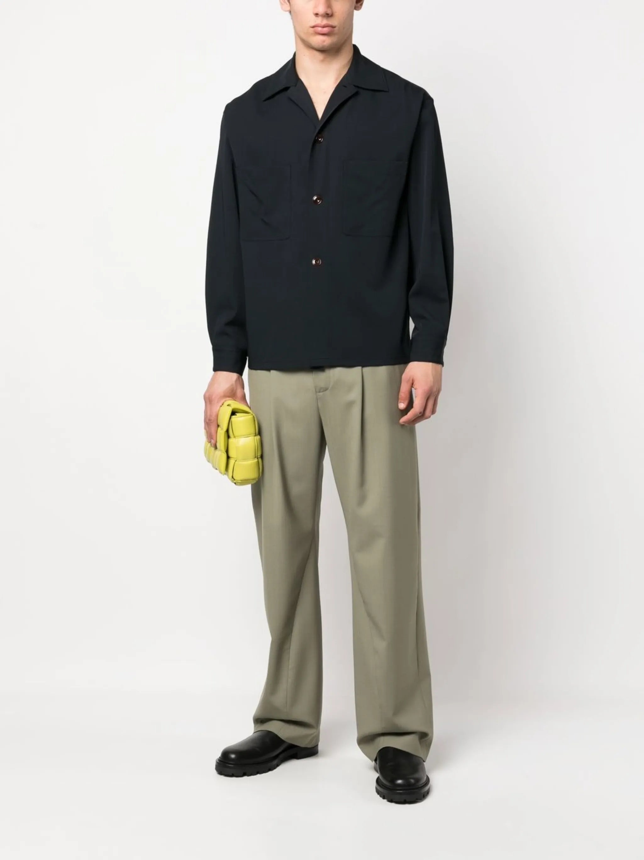 notched-collar wool shirt