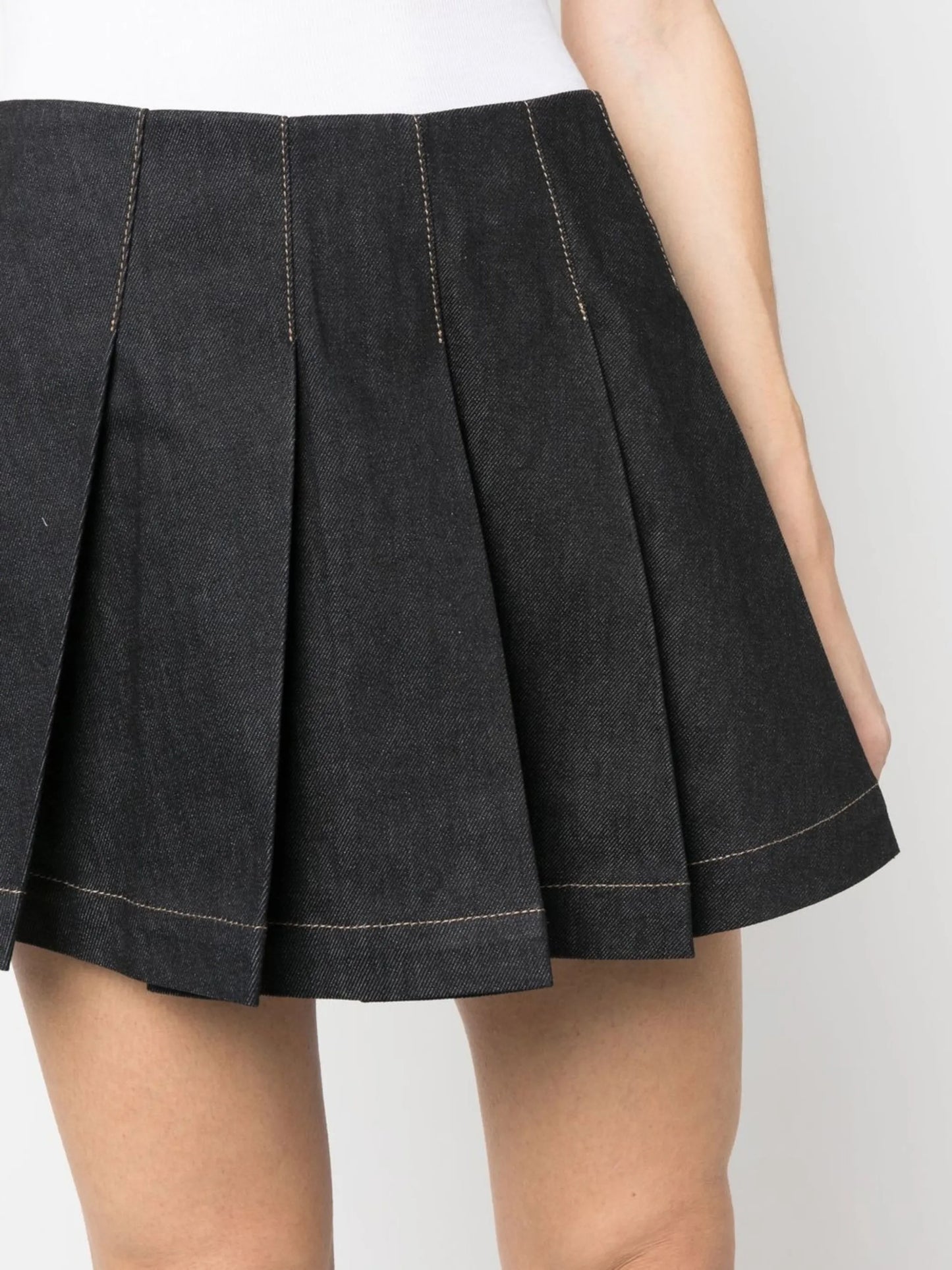pleated denim mini skirt