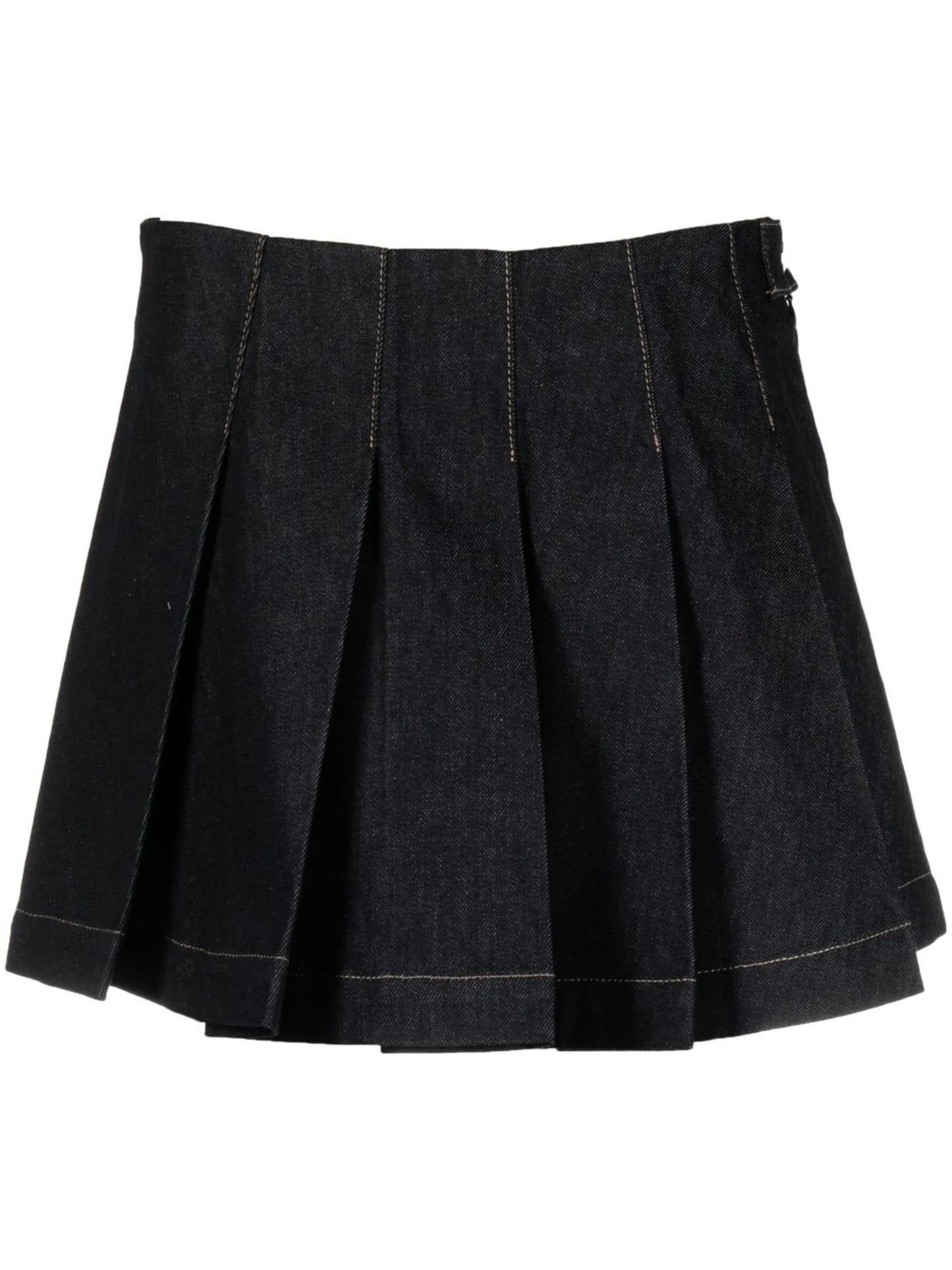 pleated denim mini skirt
