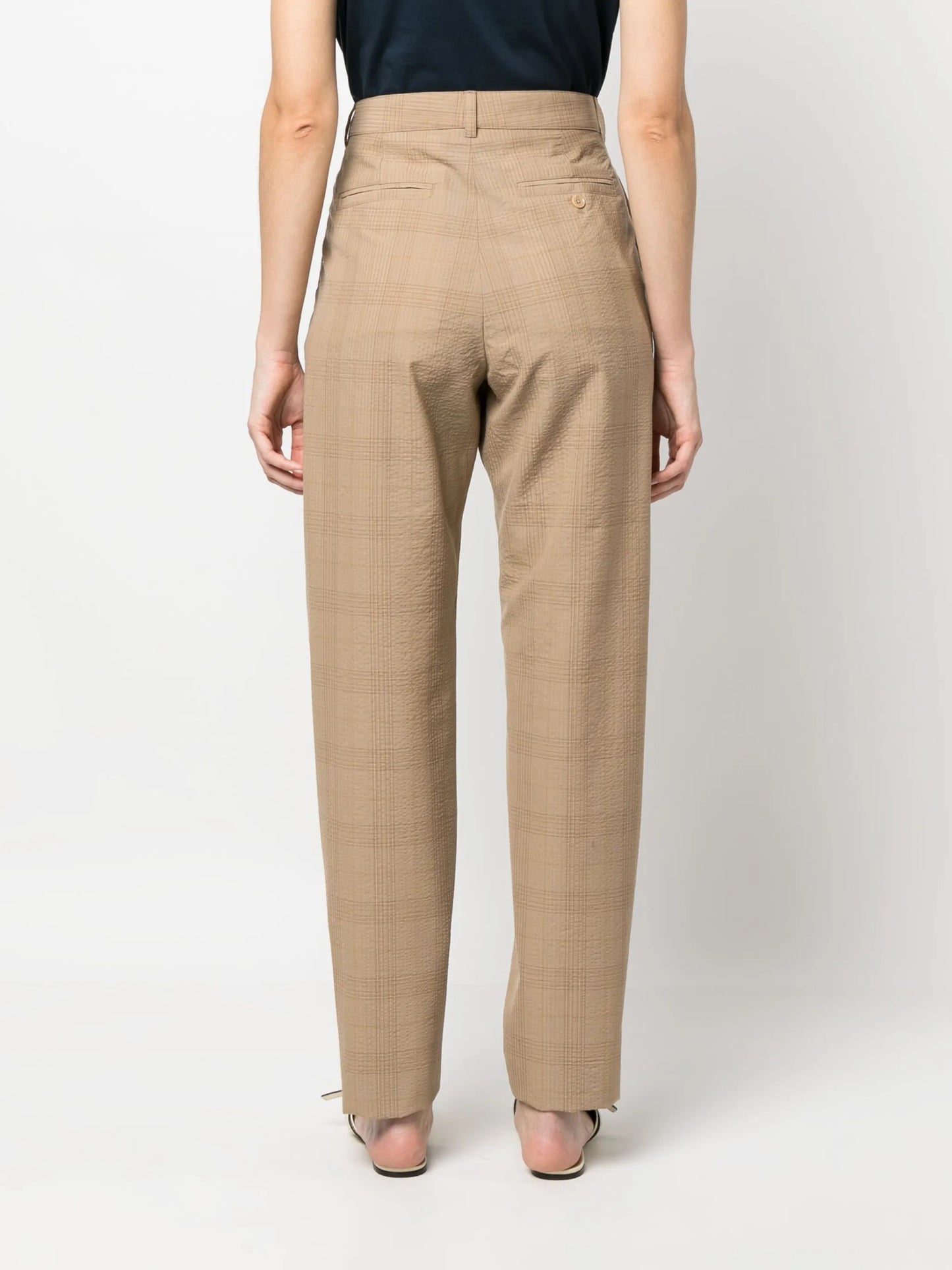 check-print high-waisted trousers