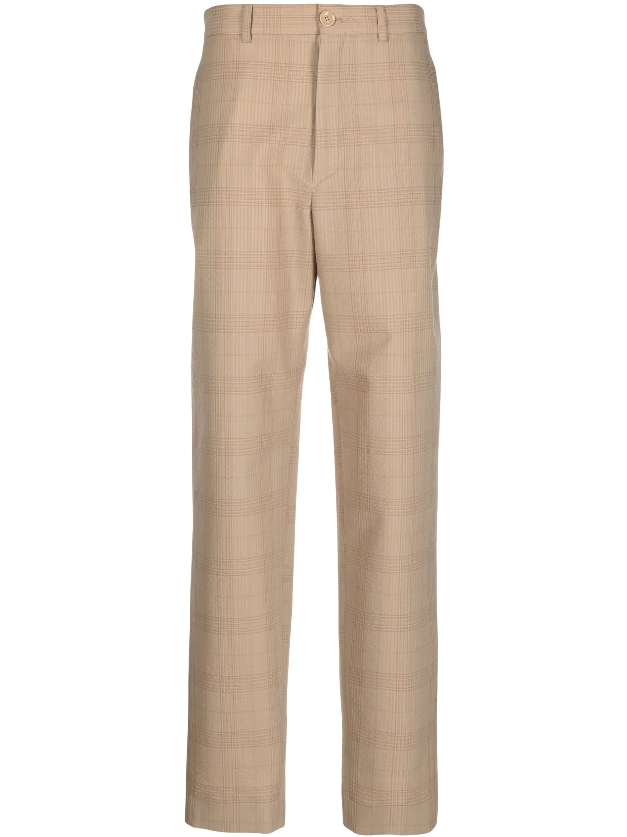 check-print high-waisted trousers