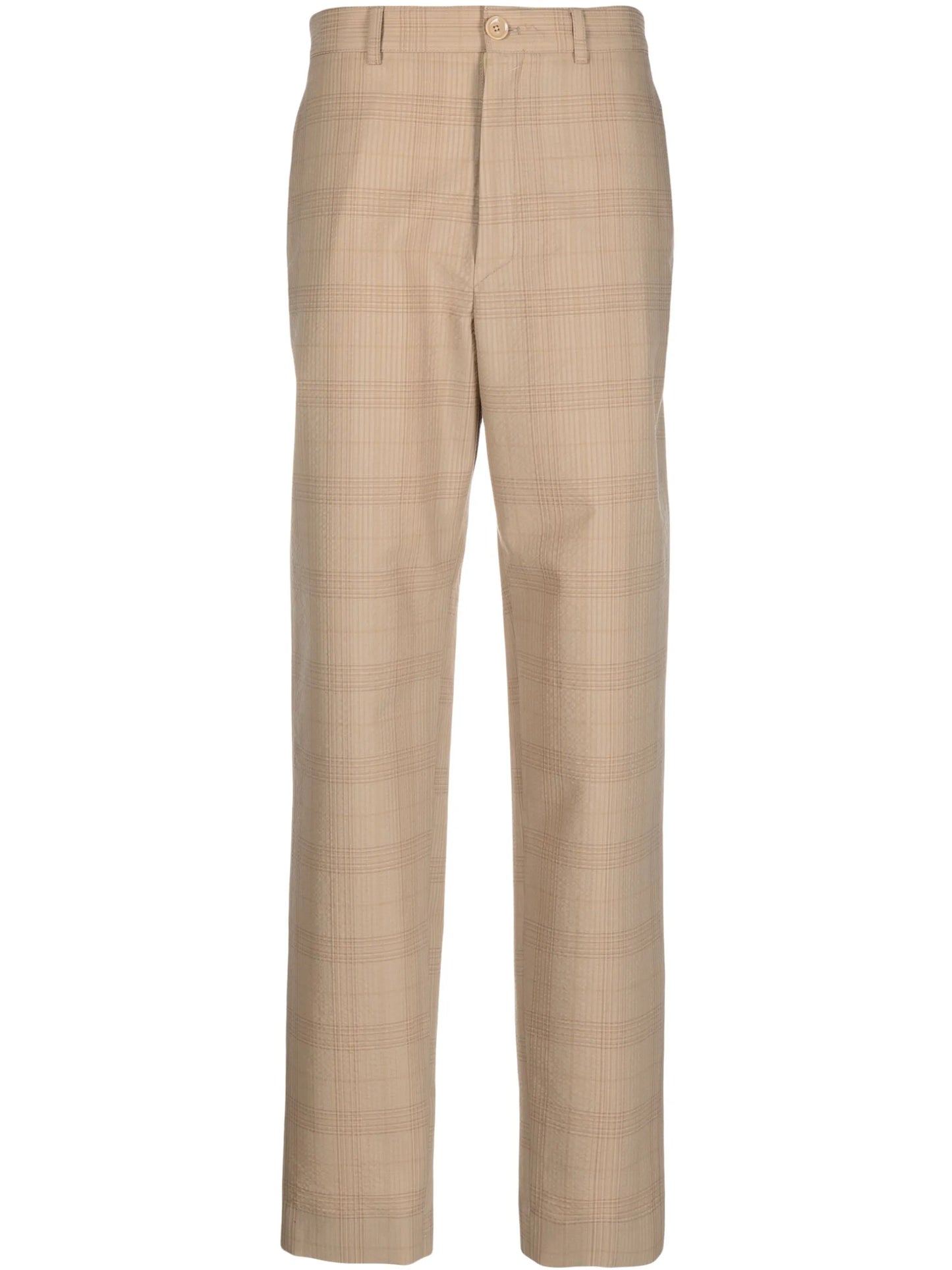 check-print high-waisted trousers